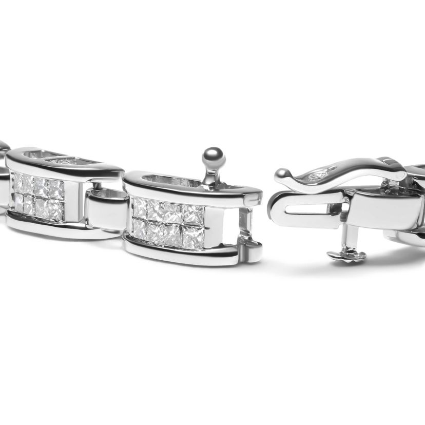14K White Gold 3.0 Cttw Princess Diamond Link and Buckle Tennis Bracelet