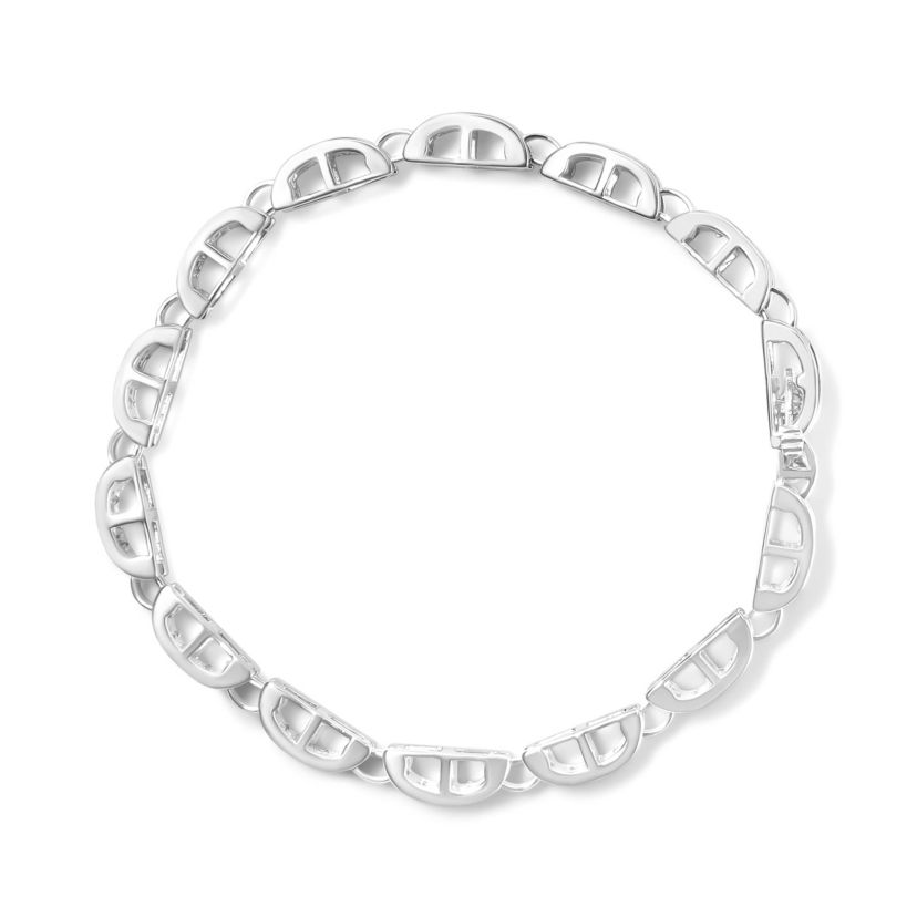 14K White Gold 3.0 Cttw Princess Diamond Link and Buckle Tennis Bracelet