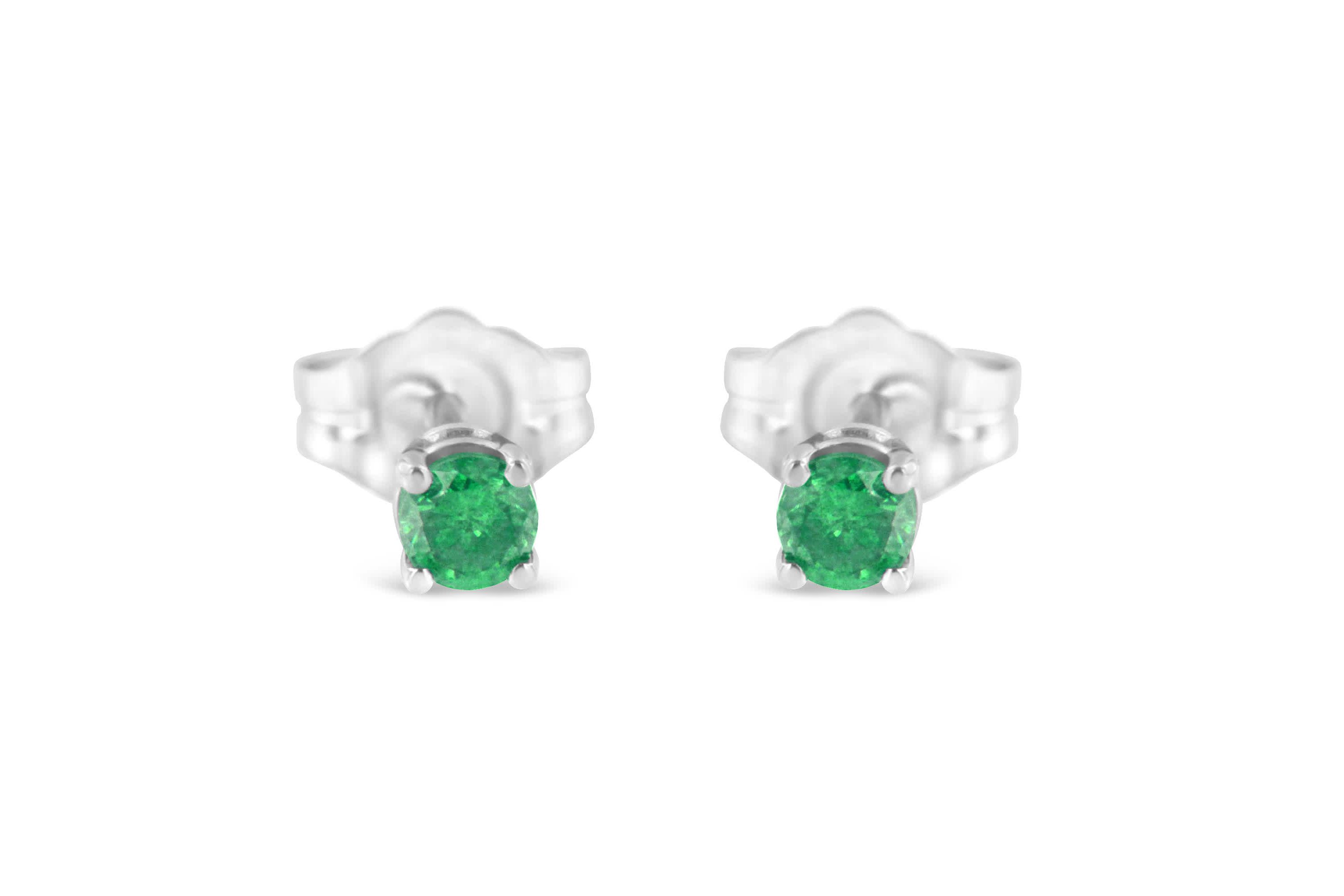 Silver 1/4 Ct Green Diamond Classic Stud Earrings