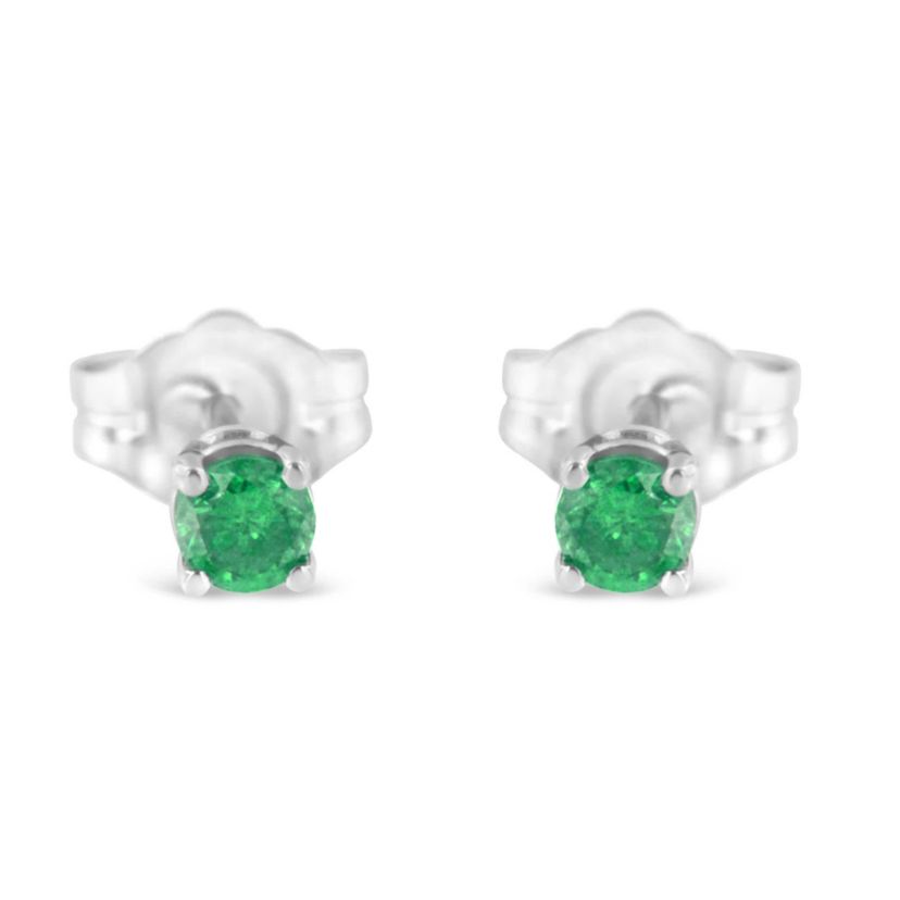 Silver 1/4 Ct Green Diamond Classic Stud Earrings
