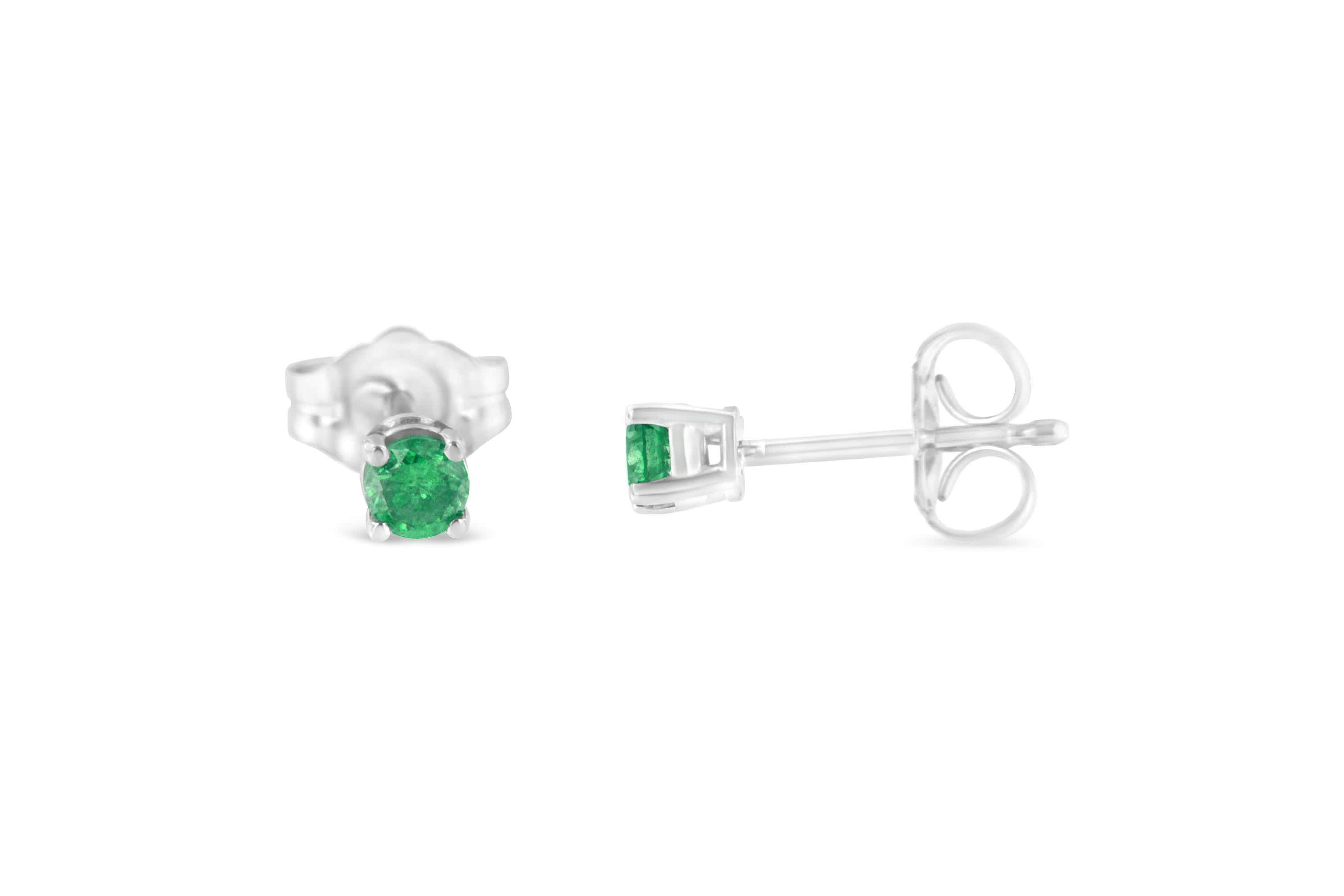 Silver 1/4 Ct Green Diamond Classic Stud Earrings