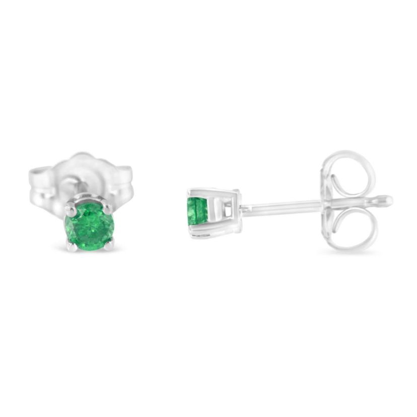Silver 1/4 Ct Green Diamond Classic Stud Earrings