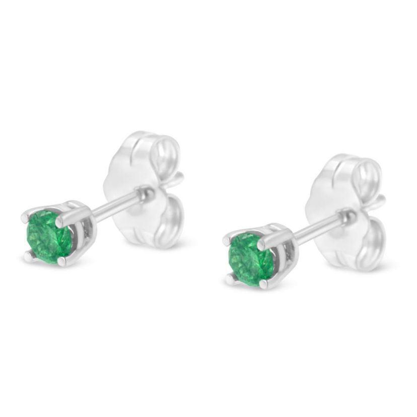 Silver 1/4 Ct Green Diamond Classic Stud Earrings