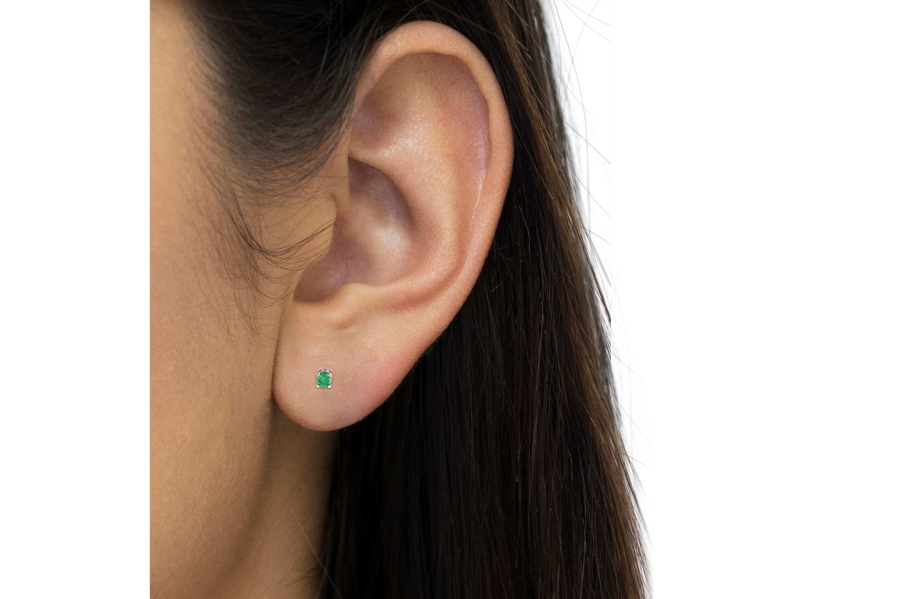 Silver 1/4 Ct Green Diamond Classic Stud Earrings