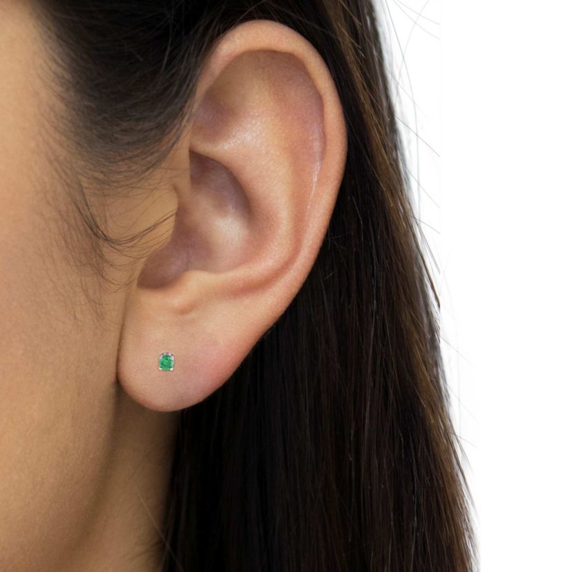 Silver 1/4 Ct Green Diamond Classic Stud Earrings