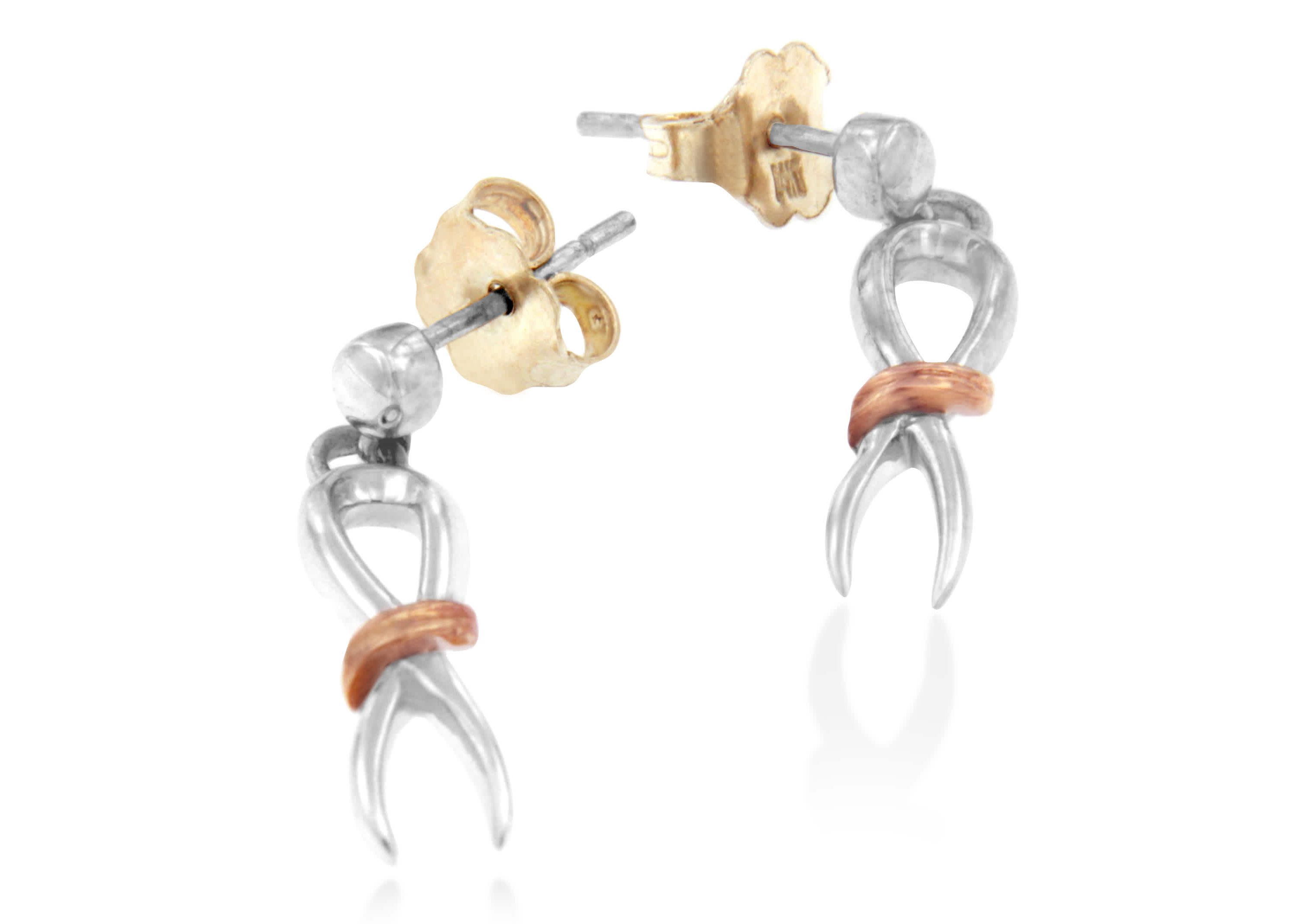 10K Two-Toned Gold Flash Plated Silver Awareness Ribbon Dangle Earrings
