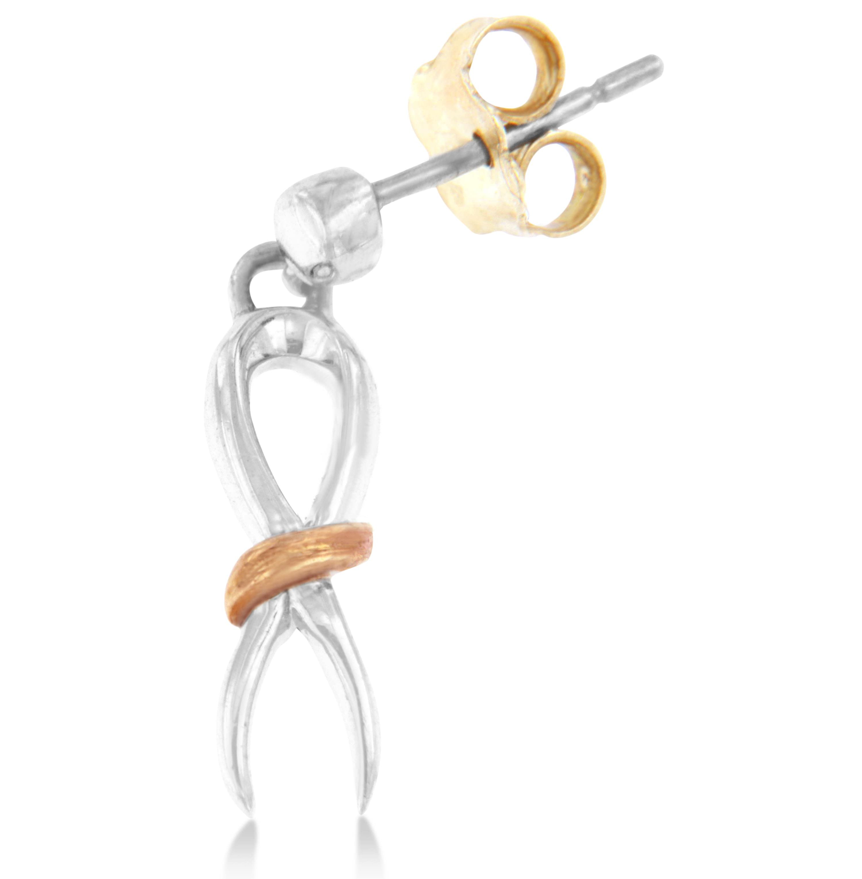 10K Two-Toned Gold Flash Plated Silver Awareness Ribbon Dangle Earrings