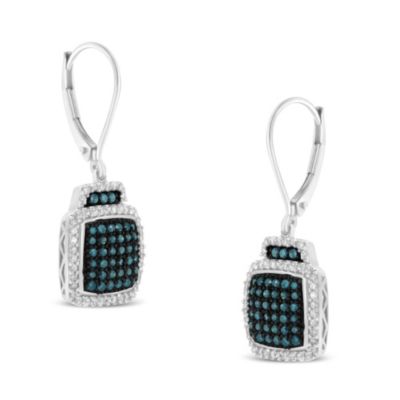 Haus of Brilliance Black Rhodium over Silver 3/4 Ct Blue and White Diamond Dangle Earrings