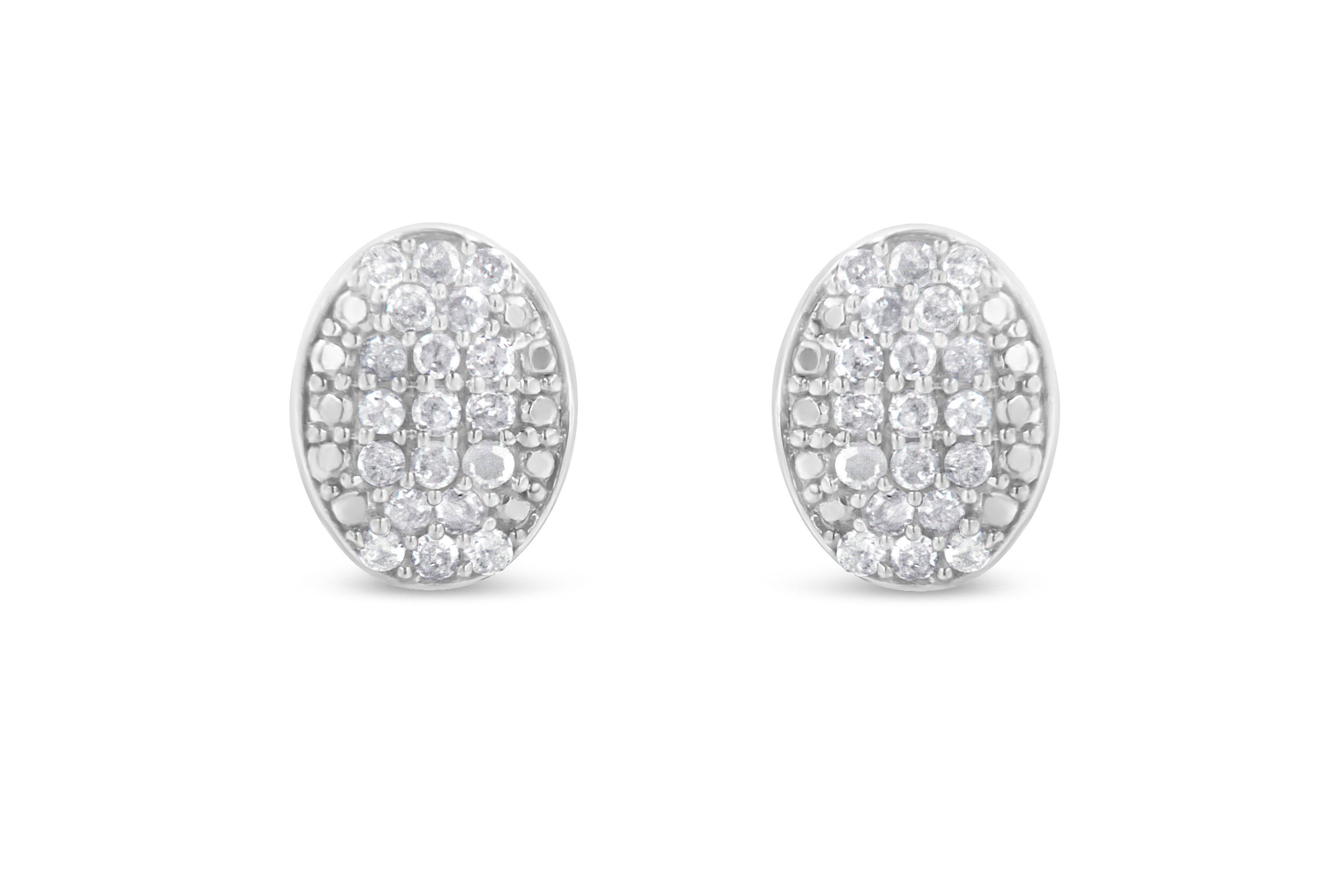 Sterling Silver Round Diamond Oval Cluster Earrings