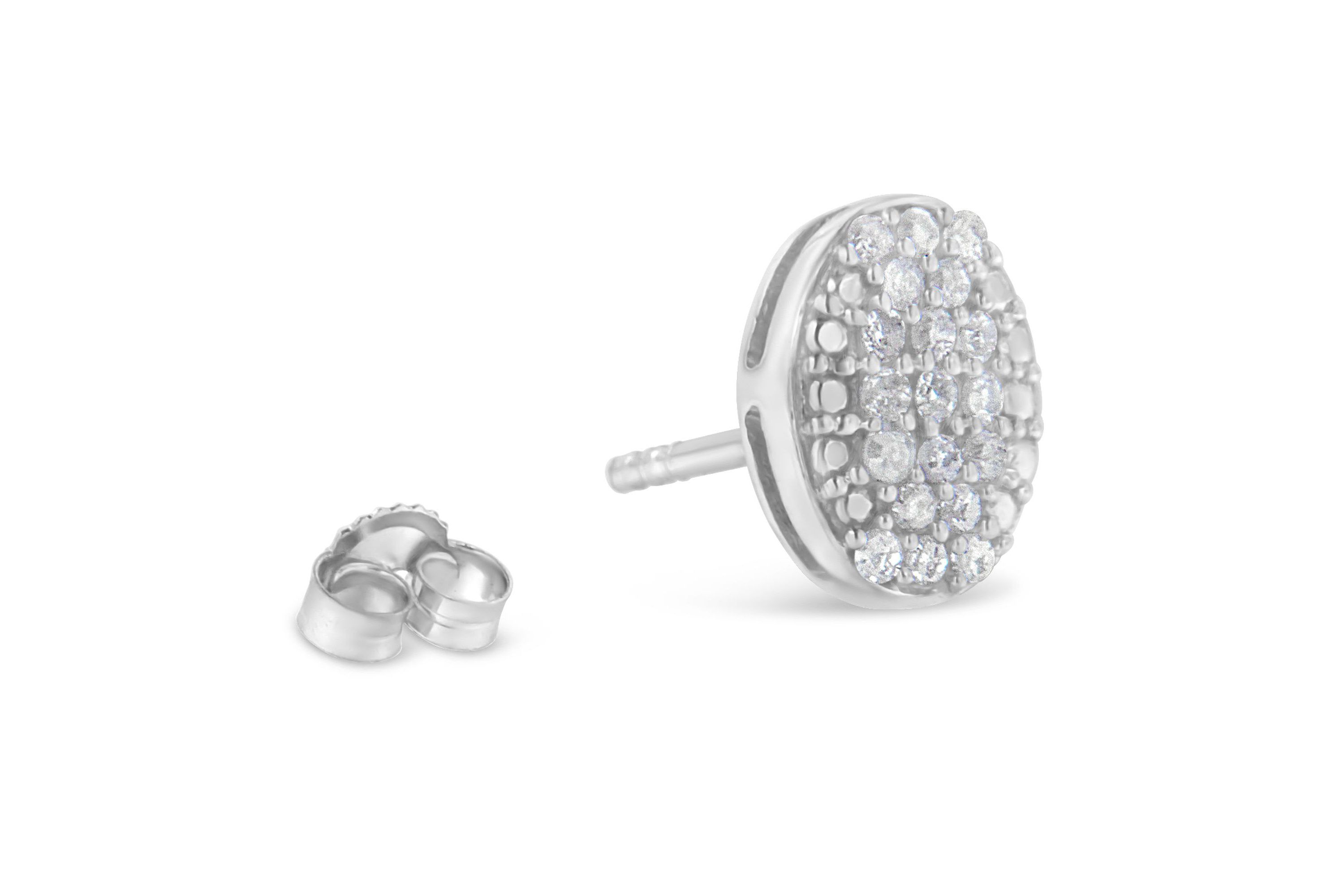 Sterling Silver Round Diamond Oval Cluster Earrings