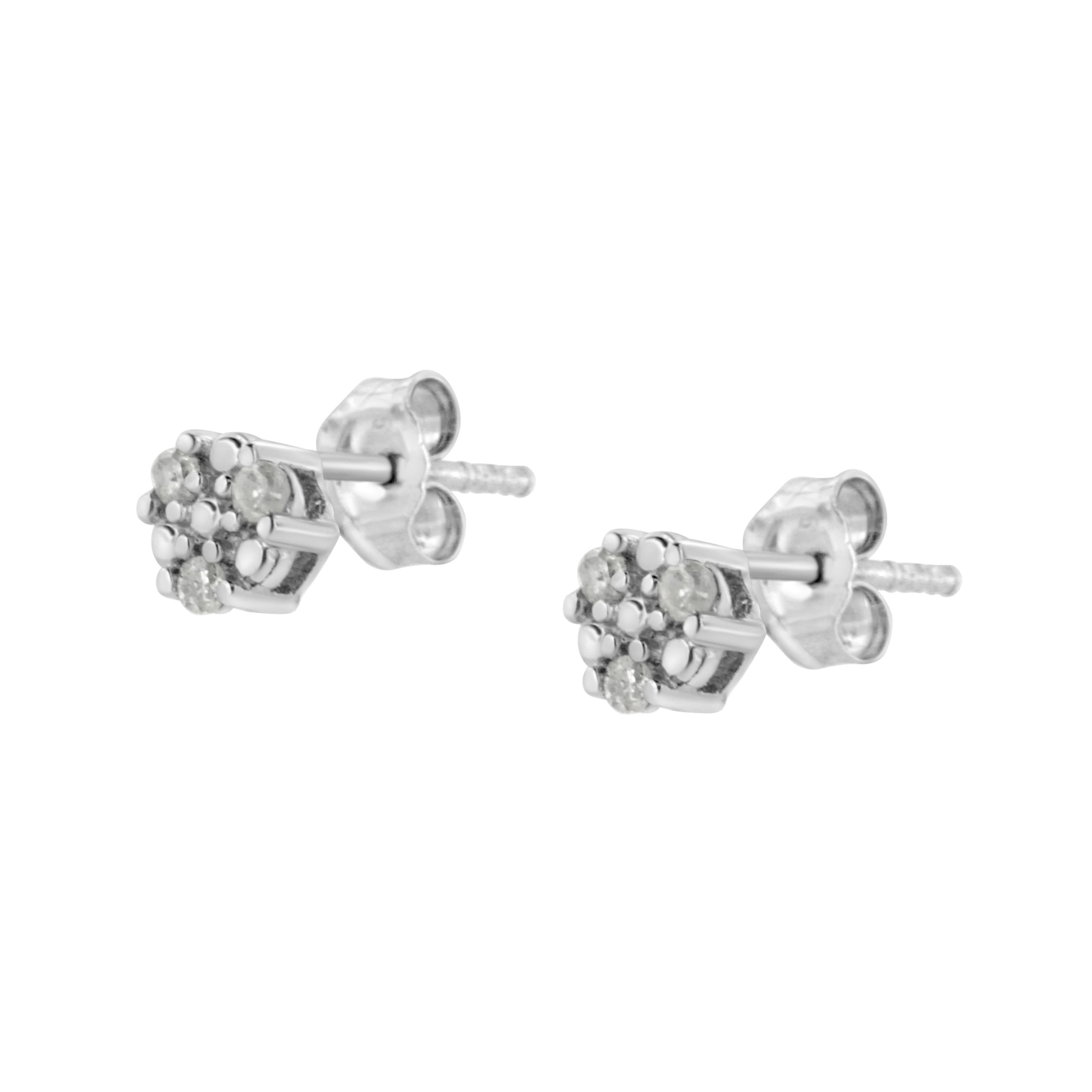 Silver 1/10 Ct Prong RoundTrio Diamond Stud Earrings