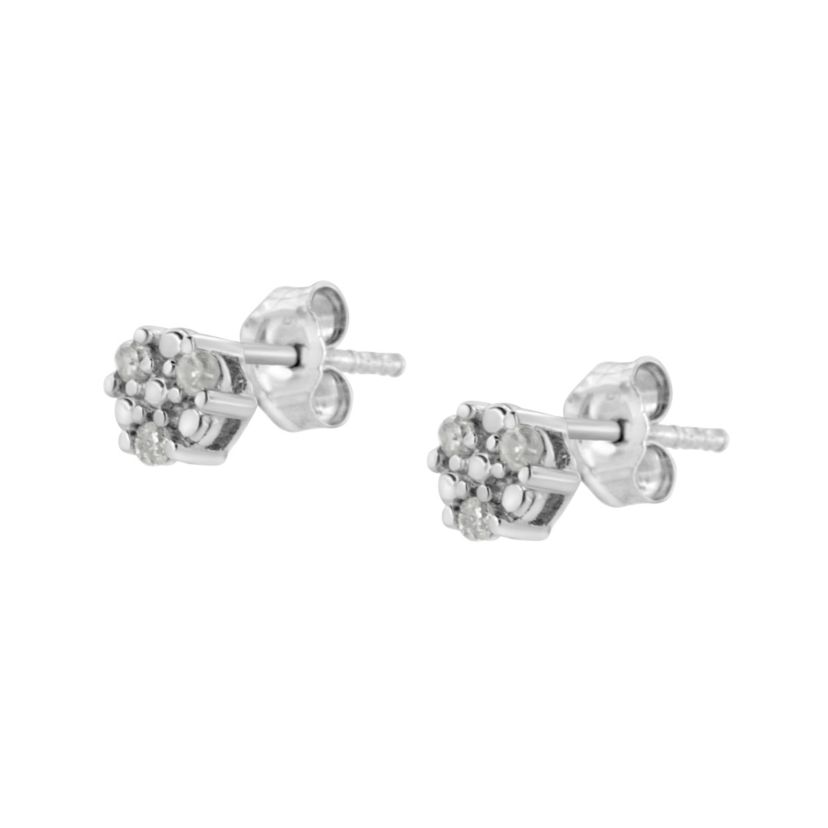 Silver 1/10 Ct Prong RoundTrio Diamond Stud Earrings