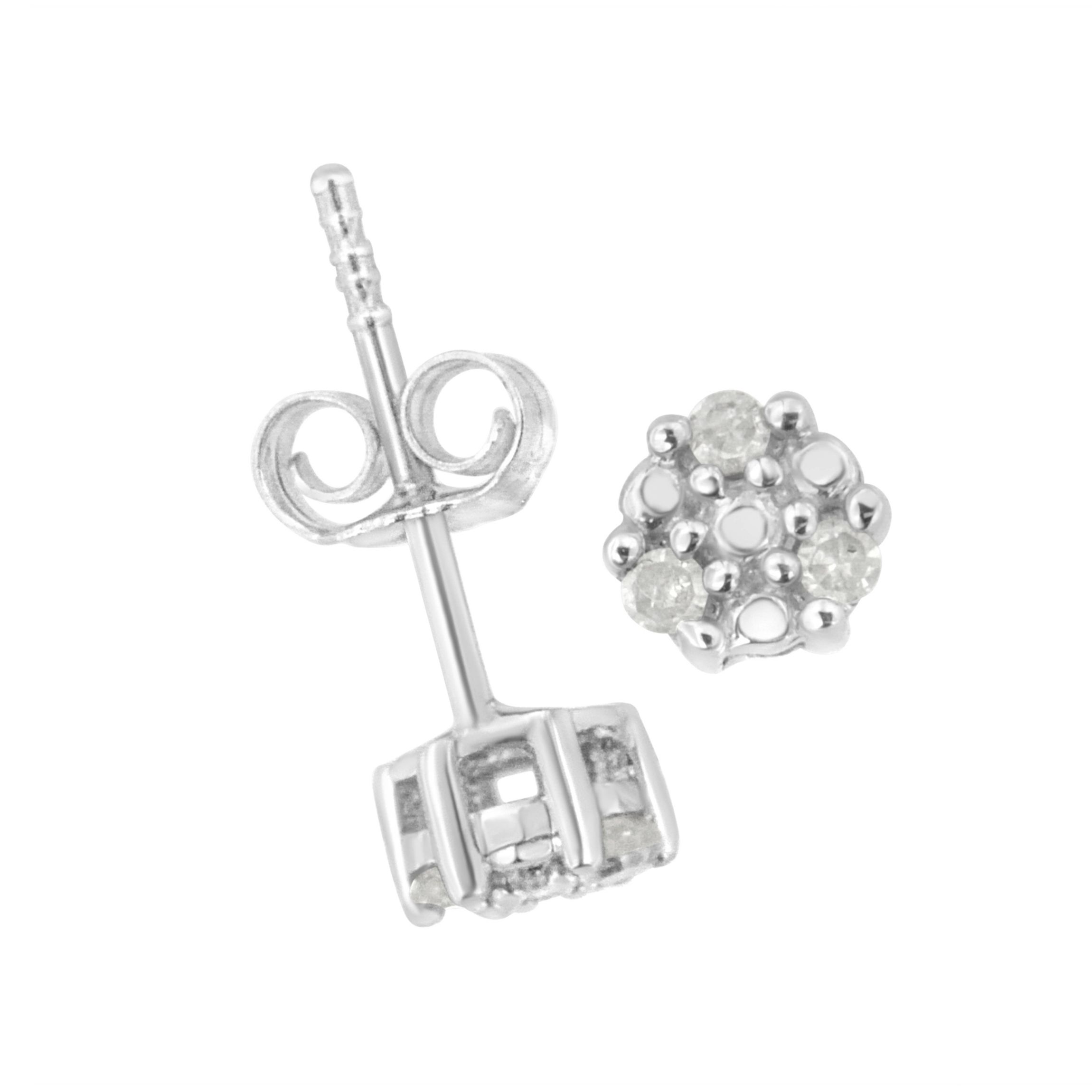 Silver 1/10 Ct Prong RoundTrio Diamond Stud Earrings