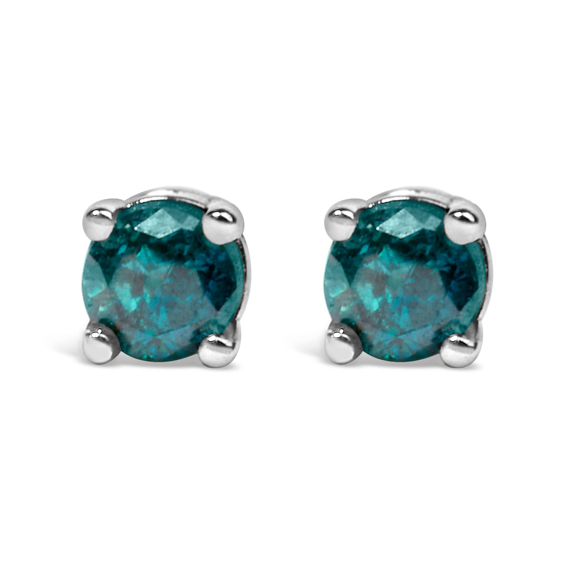 Silver 0.15 Ct Blue Diamond Classic Stud Earrings