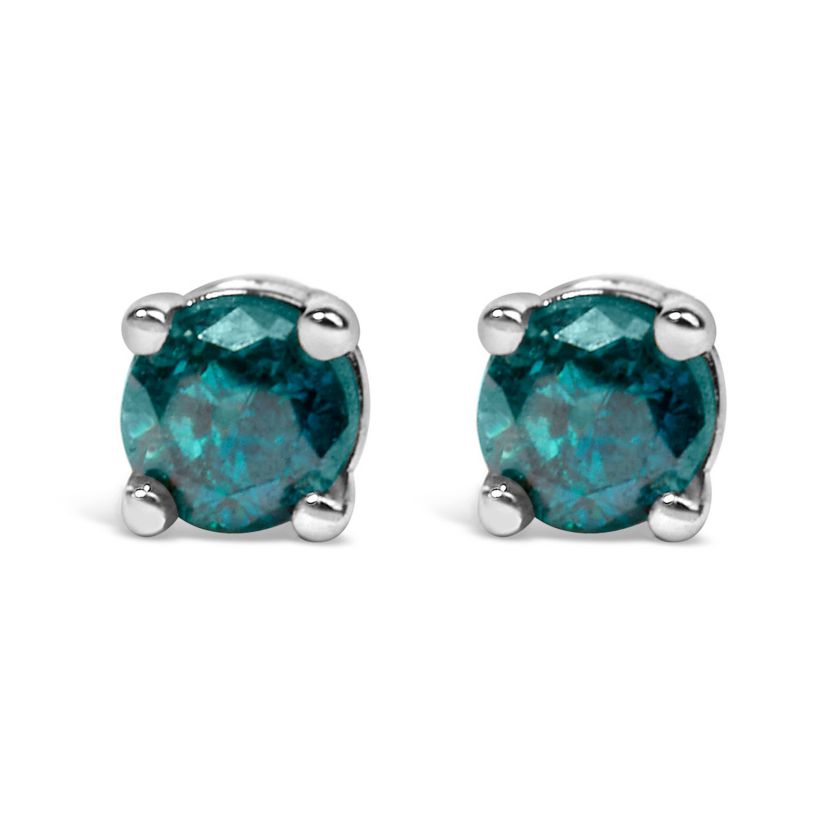 Silver 0.15 Ct Blue Diamond Classic Stud Earrings
