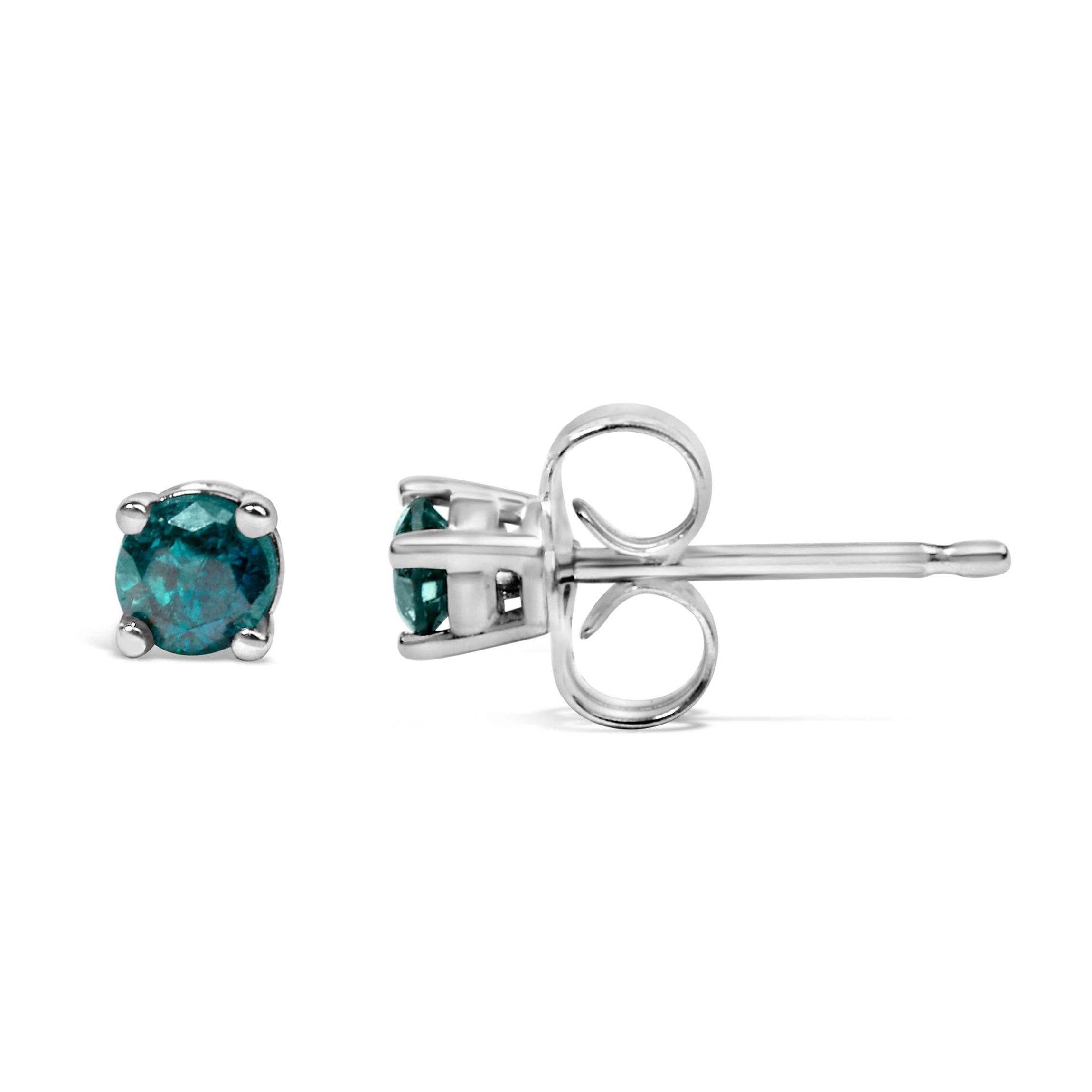Silver 0.15 Ct Blue Diamond Classic Stud Earrings