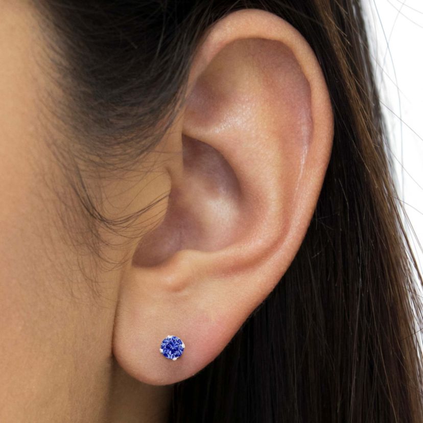 Silver 0.15 Ct Blue Diamond Classic Stud Earrings