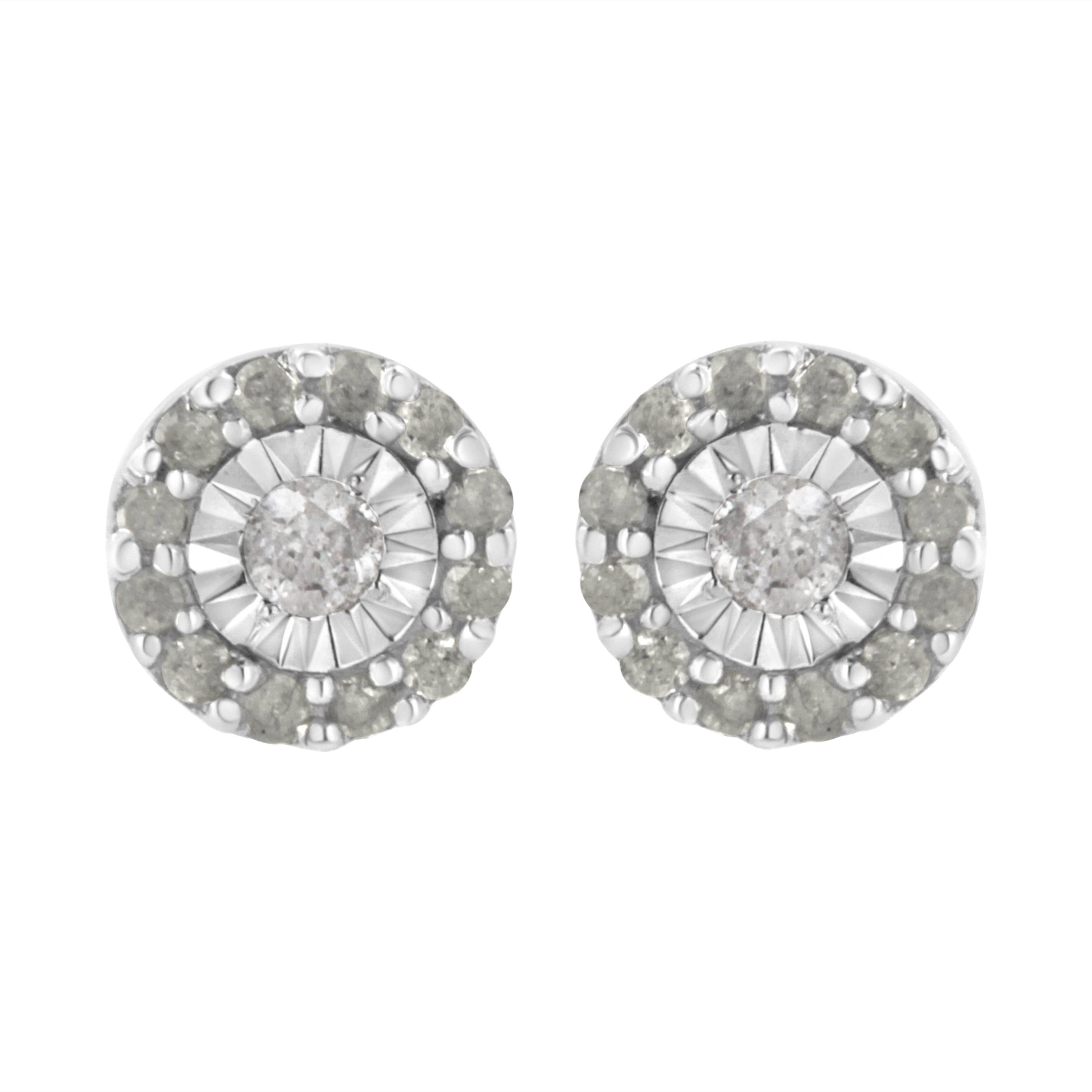 Silver 1/2 Ct Miracle- Round Diamond Halo Stud Earrings