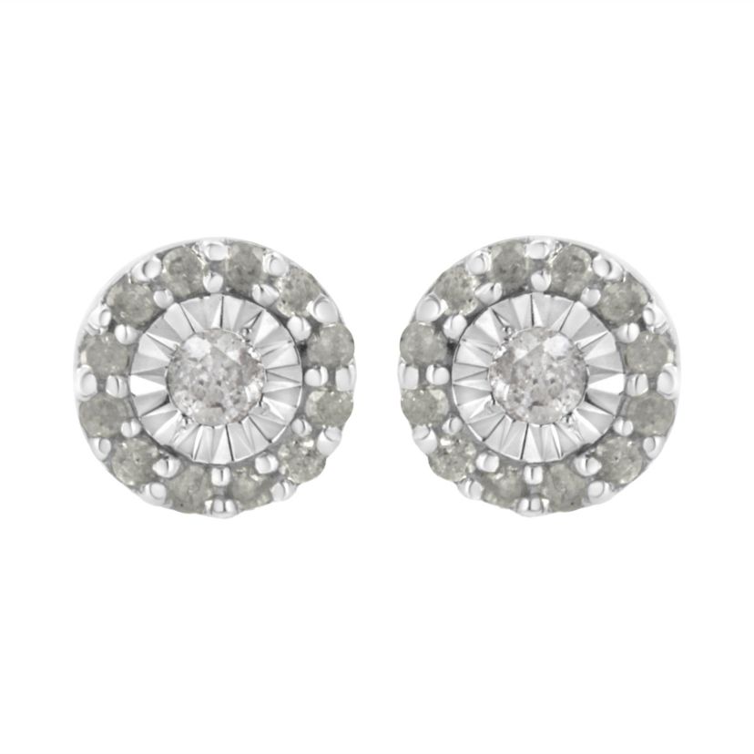 Silver 1/2 Ct Miracle- Round Diamond Halo Stud Earrings