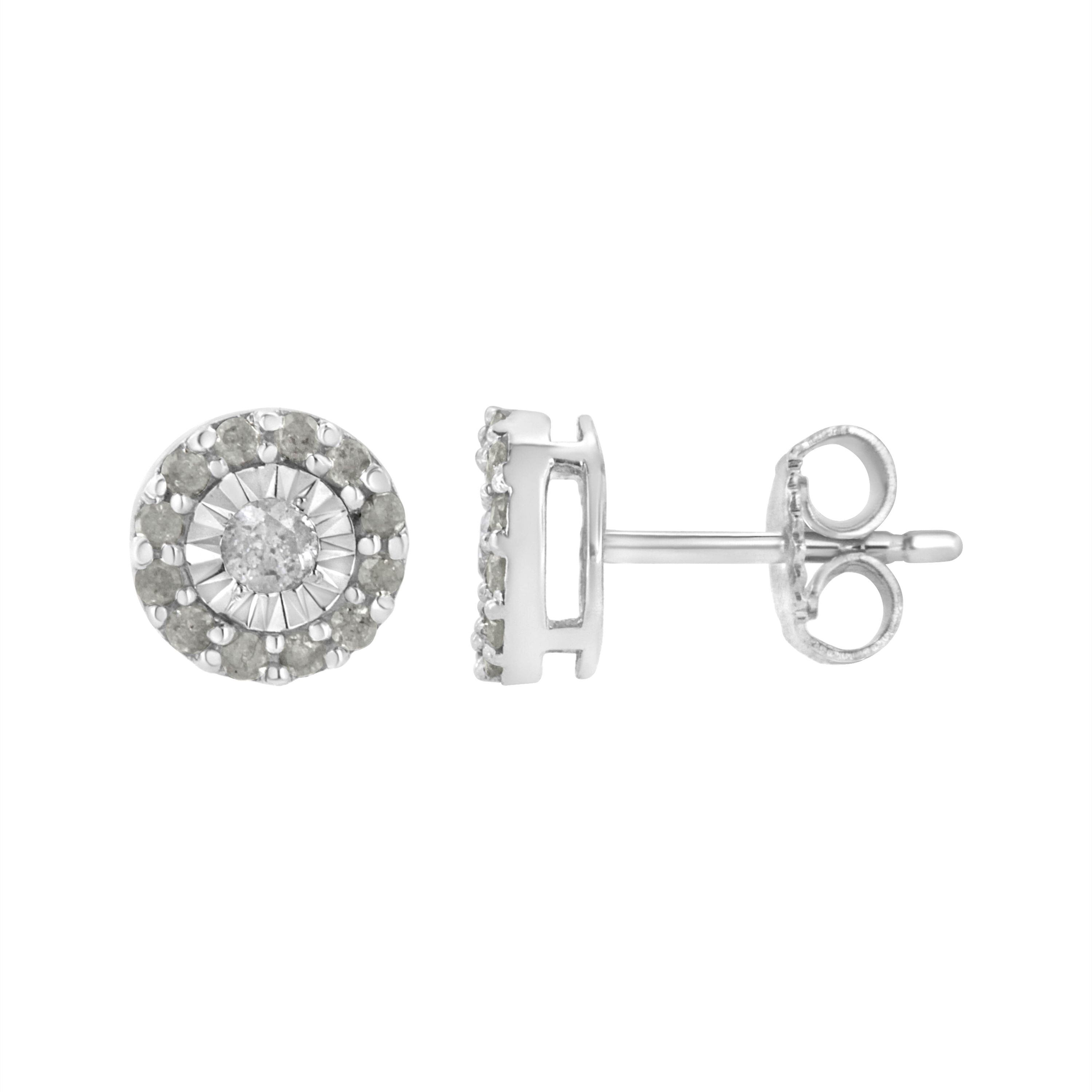 Silver 1/2 Ct Miracle- Round Diamond Halo Stud Earrings