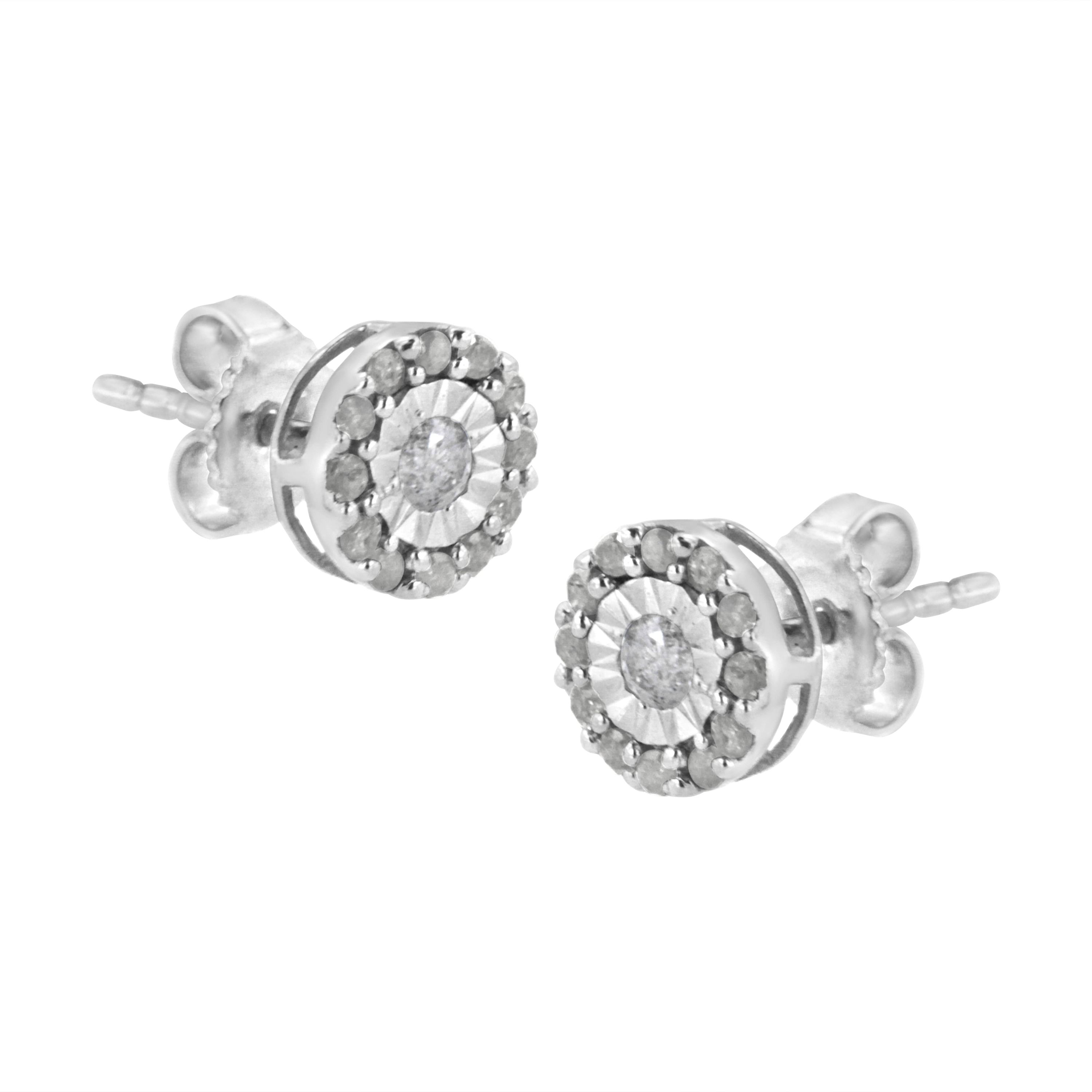 Silver 1/2 Ct Miracle- Round Diamond Halo Stud Earrings