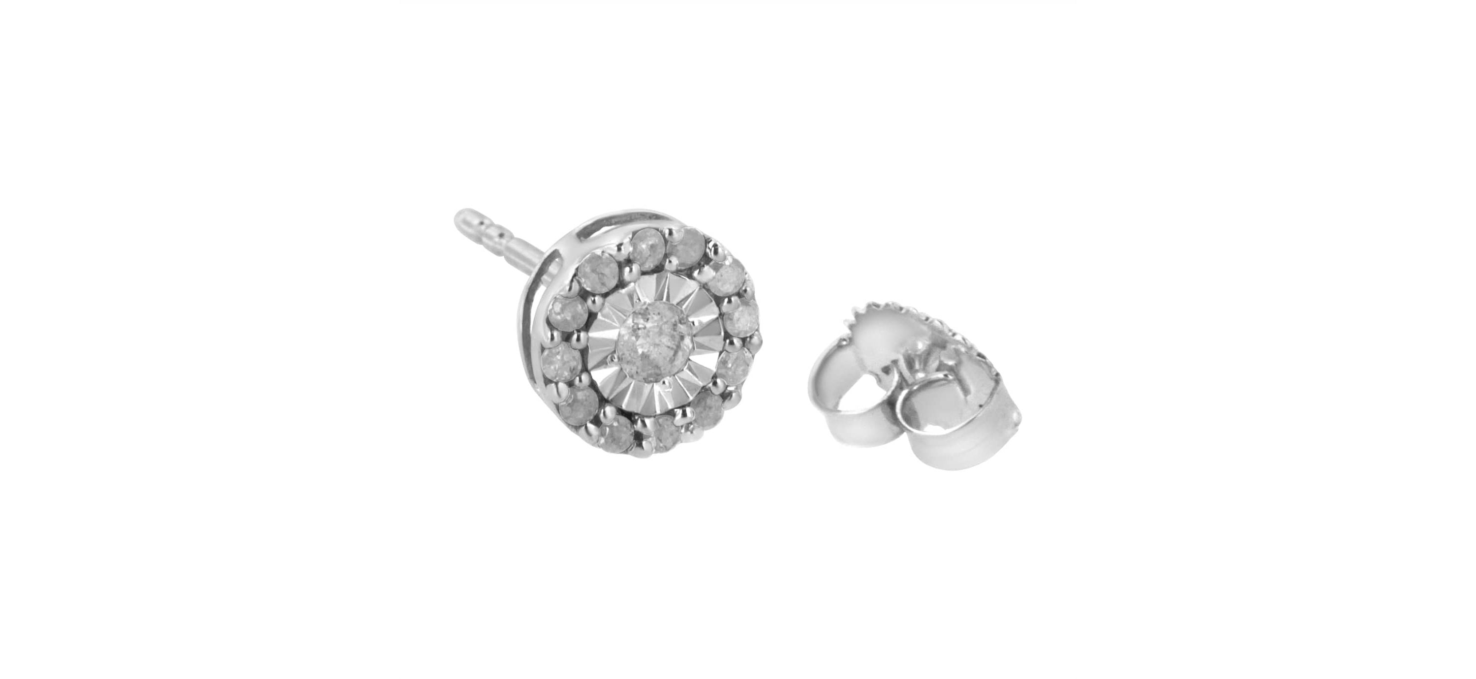 Silver 1/2 Ct Miracle- Round Diamond Halo Stud Earrings