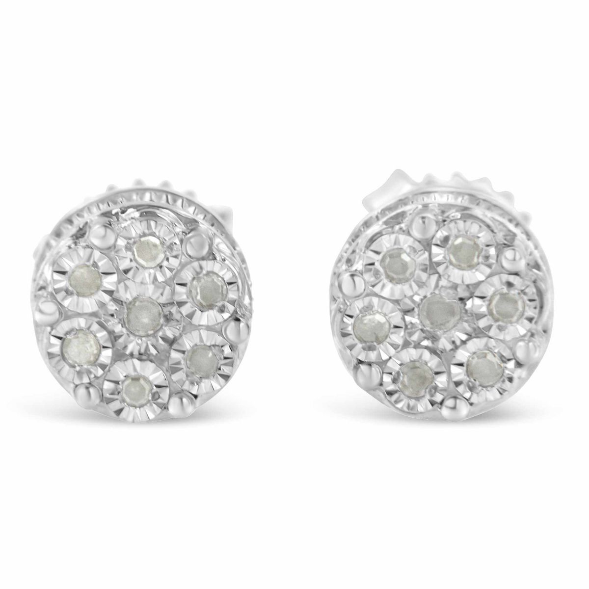 Silver Diamond Cluster Stud Earrings