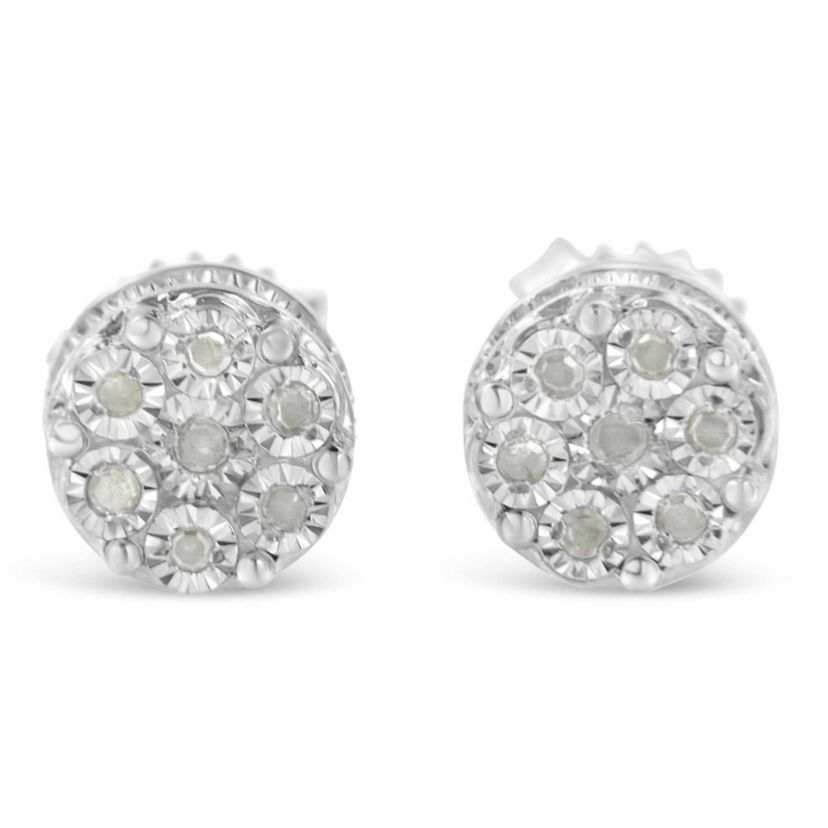 Silver Diamond Cluster Stud Earrings