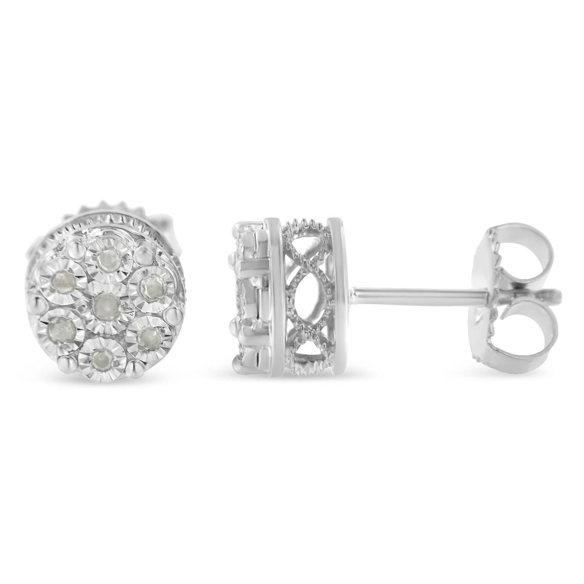 Silver Diamond Cluster Stud Earrings