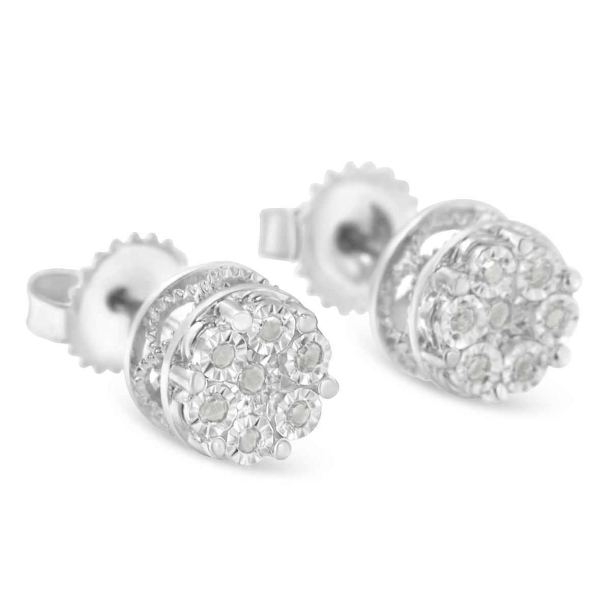 Silver Diamond Cluster Stud Earrings