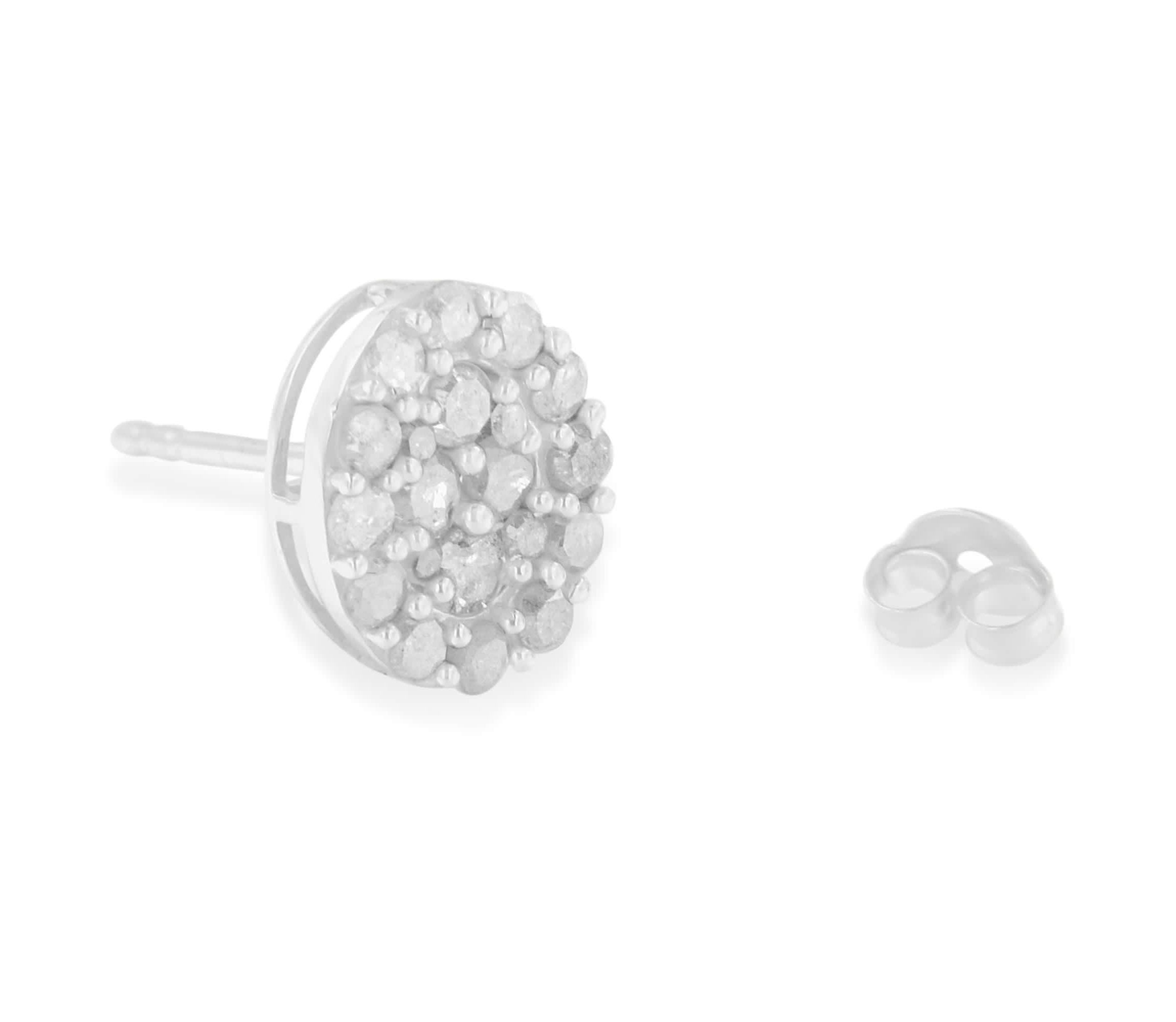 Silver 1 1/2 Ct RoundDiamond Oval Shaped Stud Earrings