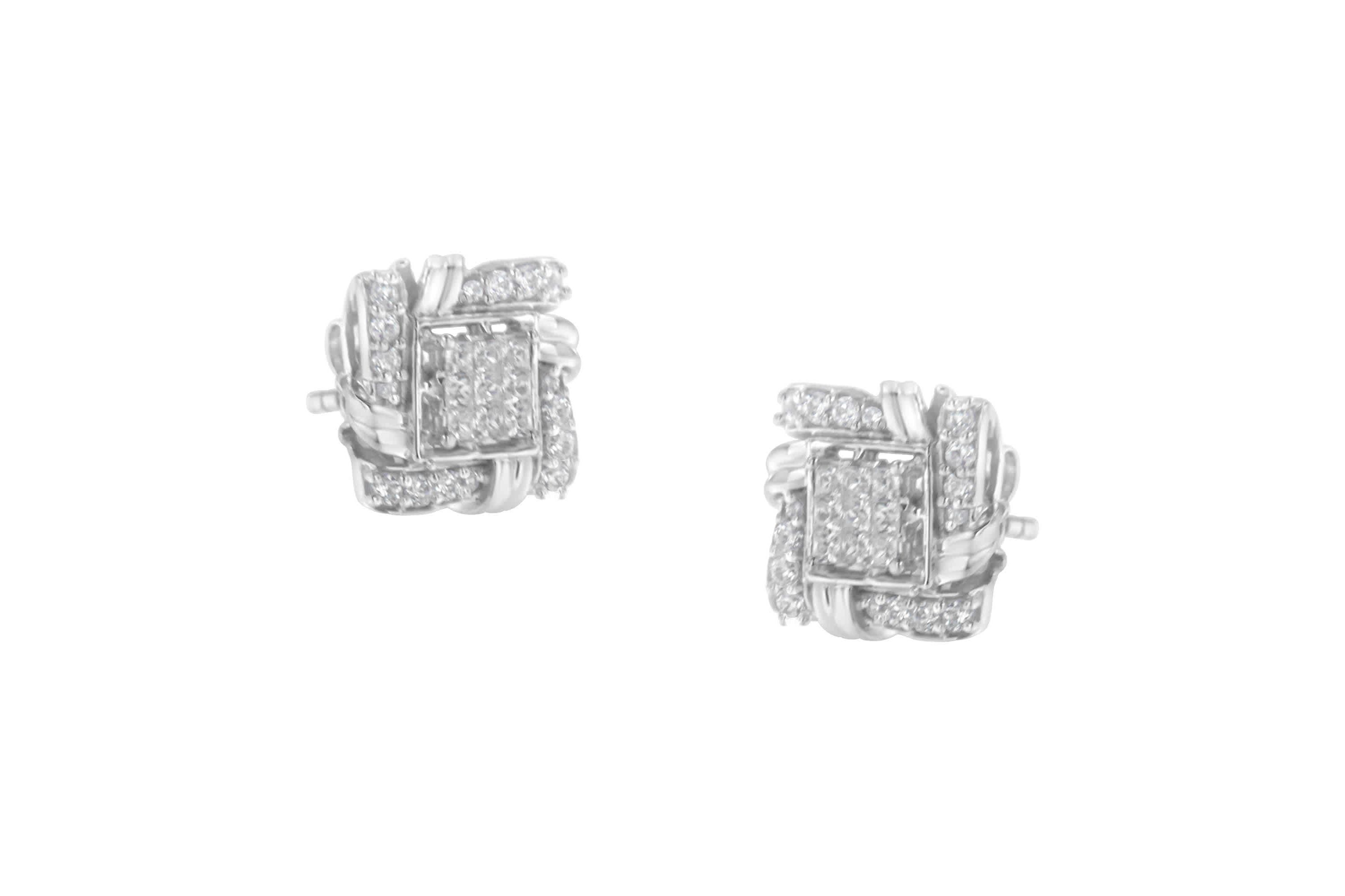 Silver 1/2 Ct RoundDiamond Stud Earrings