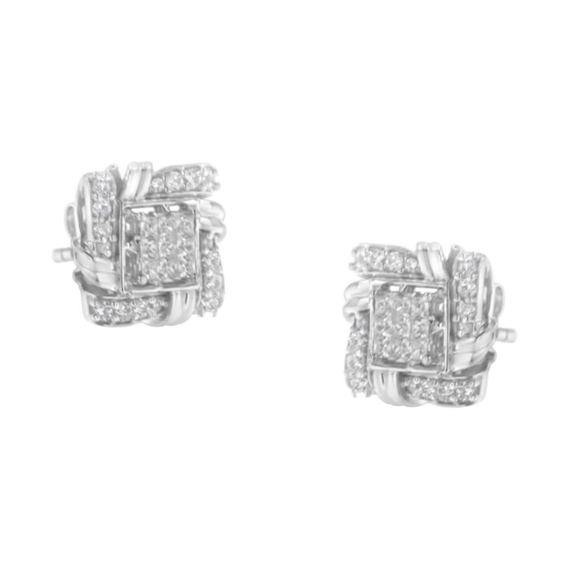 Silver 1/2 Ct RoundDiamond Stud Earrings