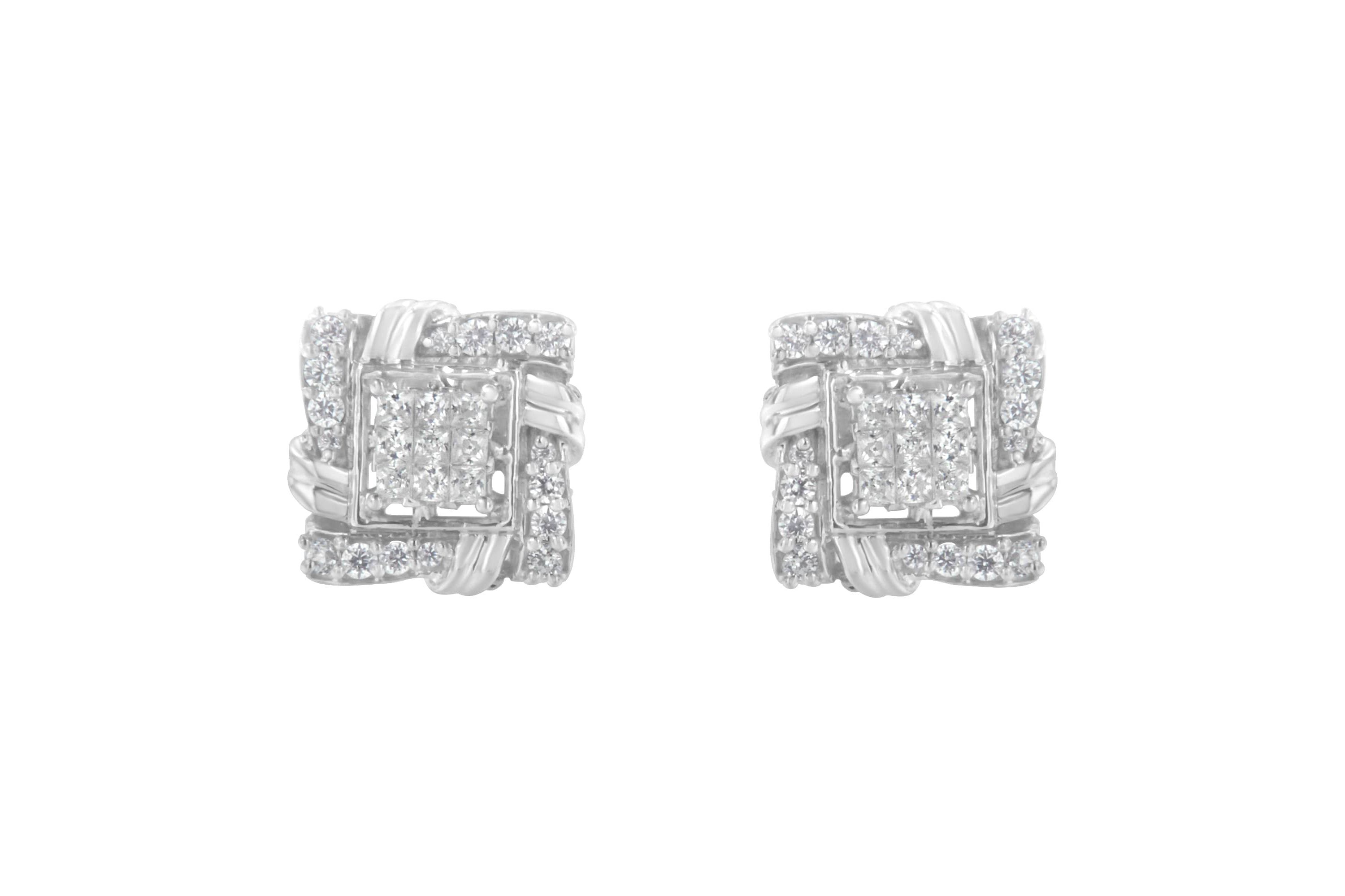 Silver 1/2 Ct RoundDiamond Stud Earrings