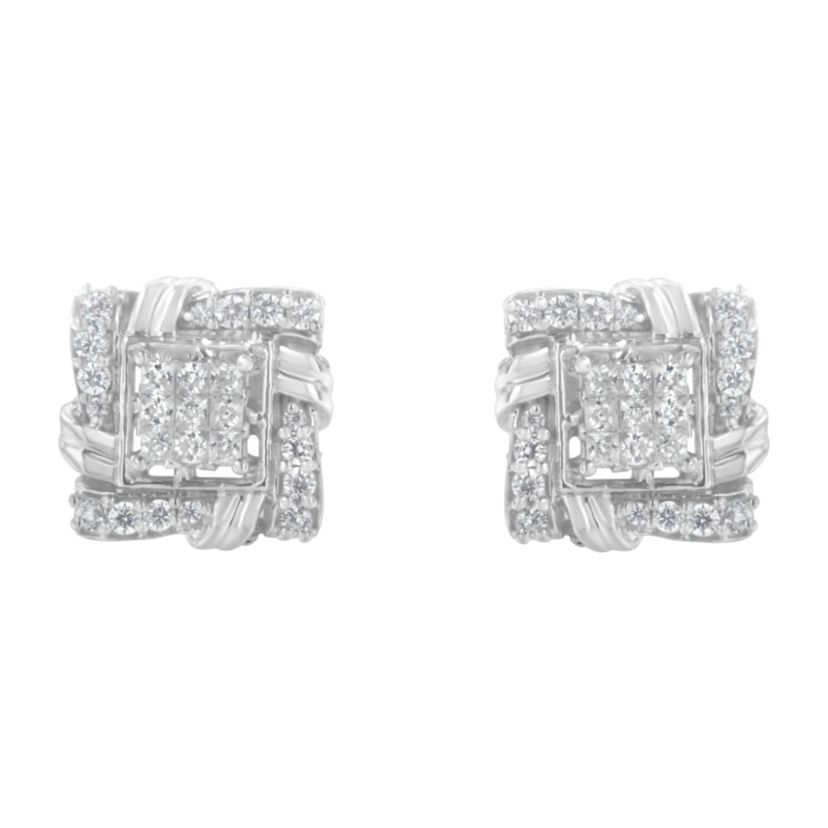 Silver 1/2 Ct RoundDiamond Stud Earrings