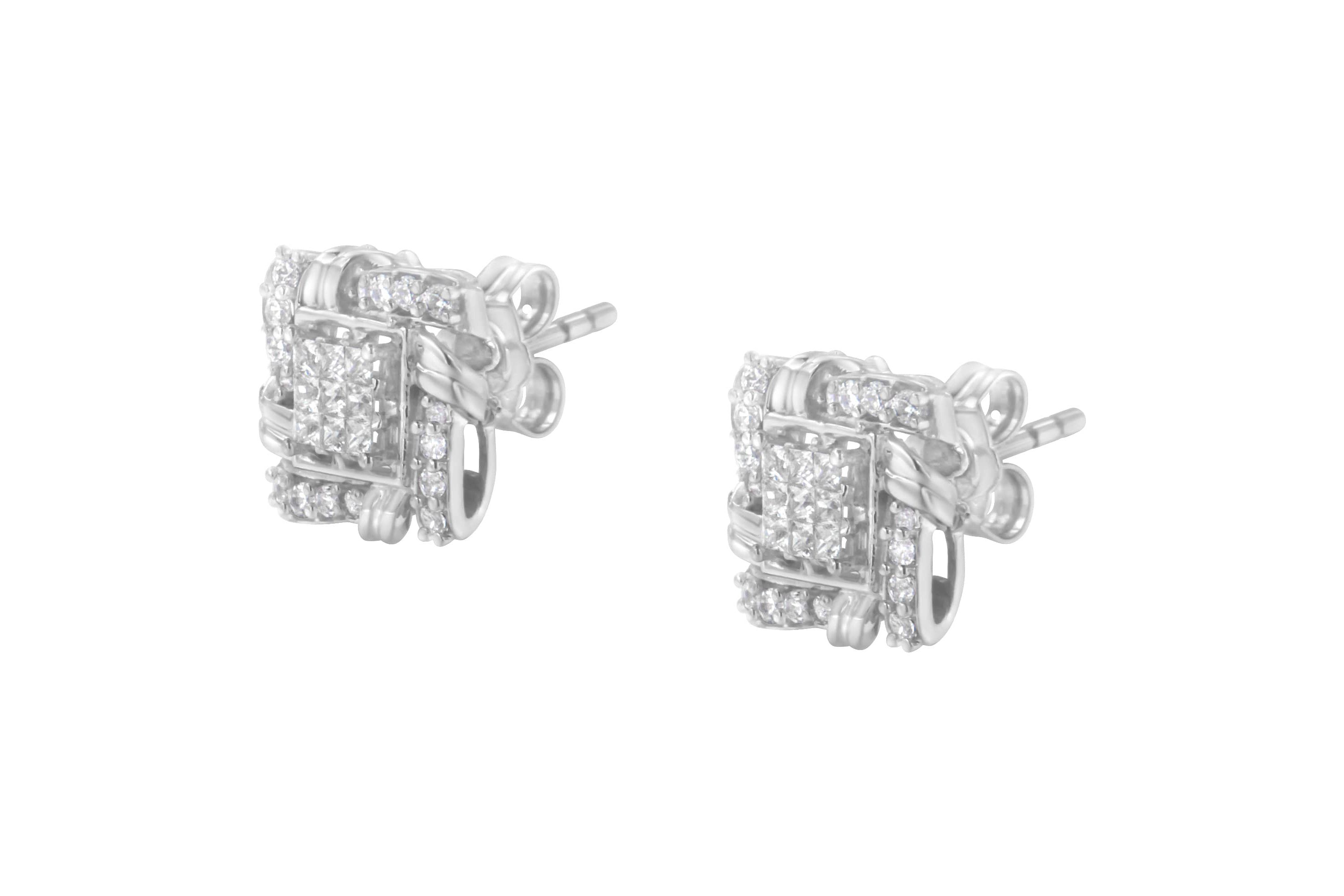 Silver 1/2 Ct RoundDiamond Stud Earrings