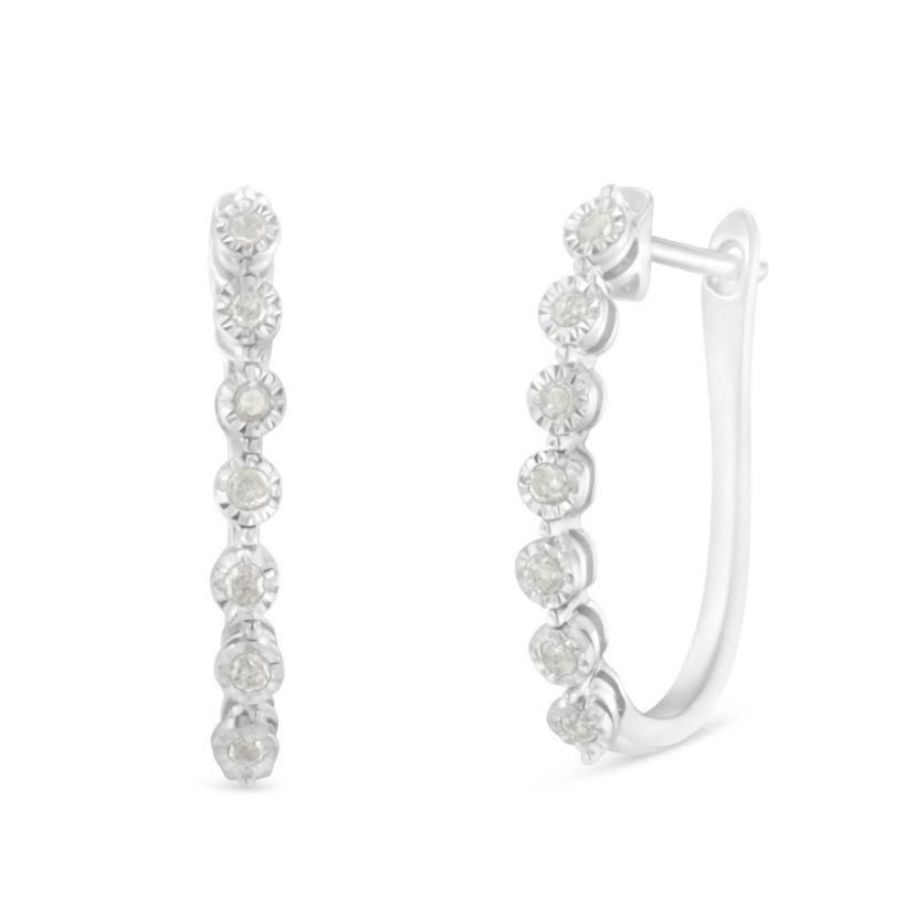 Silver 1/2 Ct Miracle- Diamond 7 Stone Hoop Earrings  