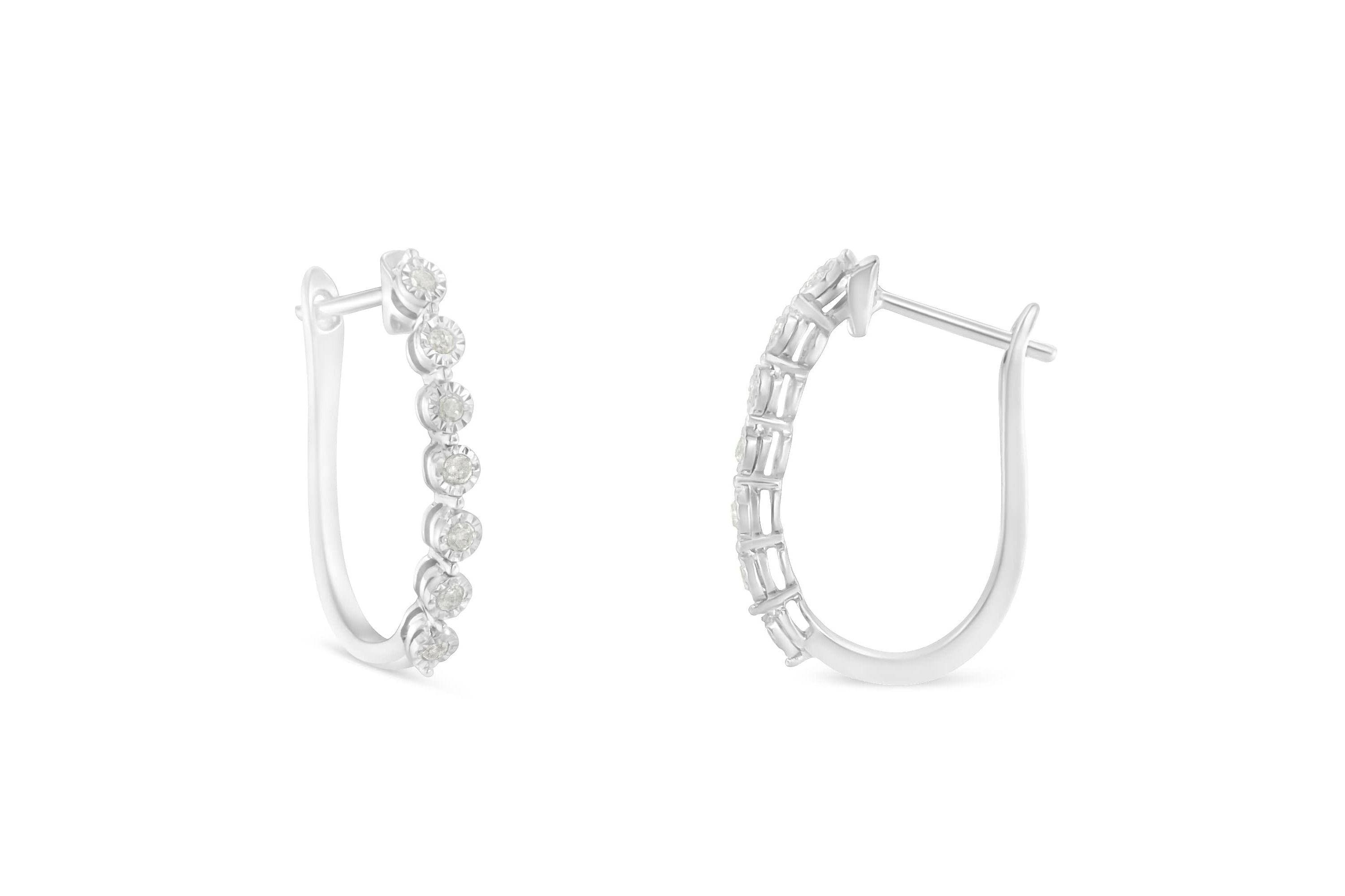 Silver 1/2 Ct Miracle- Diamond 7 Stone Hoop Earrings  