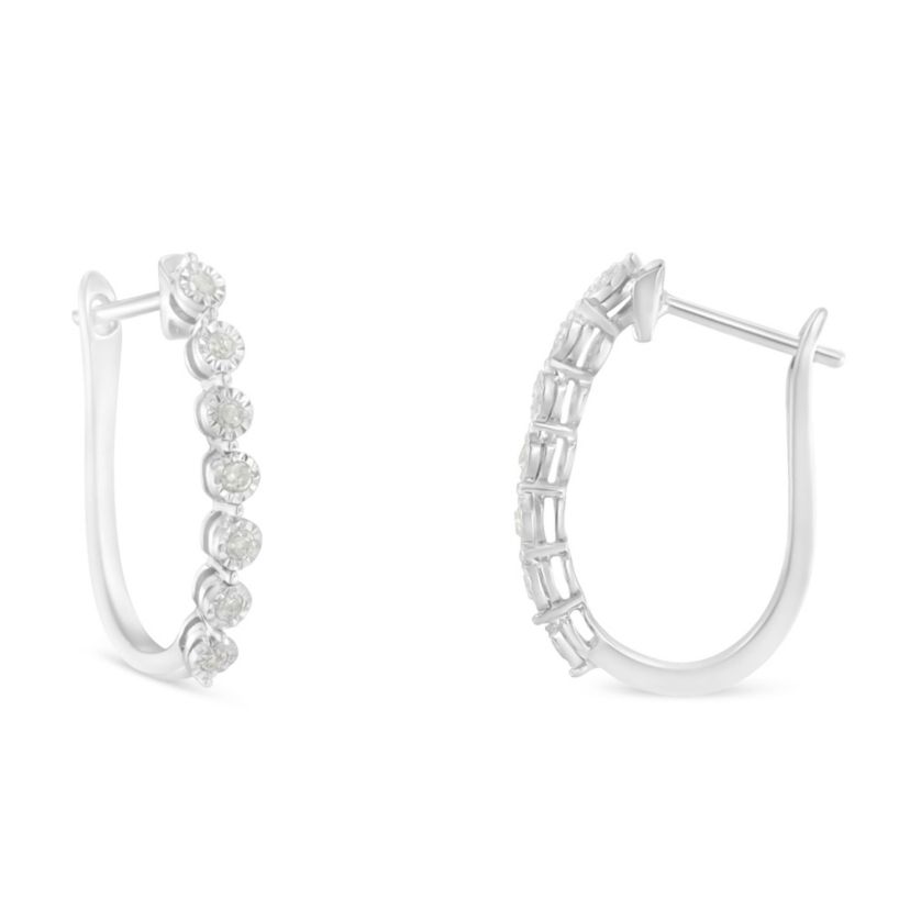 Silver 1/2 Ct Miracle- Diamond 7 Stone Hoop Earrings  