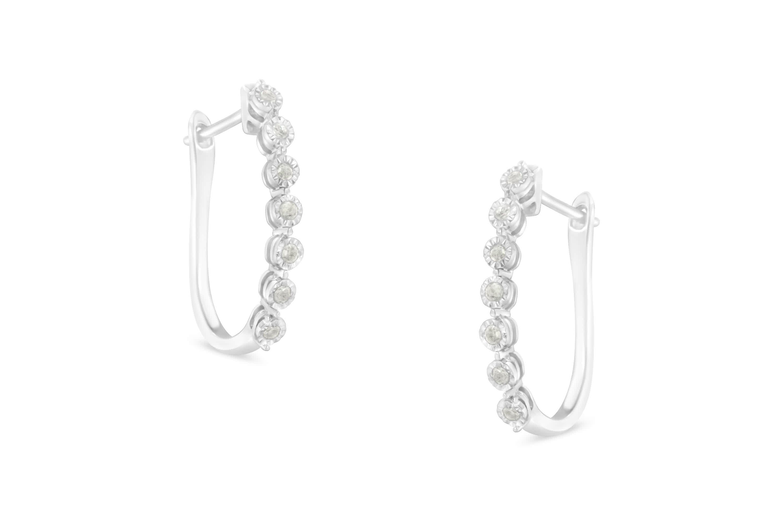 Silver 1/2 Ct Miracle- Diamond 7 Stone Hoop Earrings  