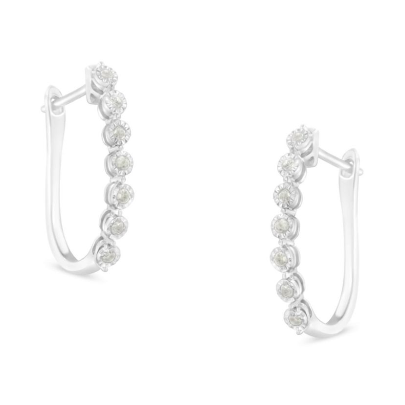 Silver 1/2 Ct Miracle- Diamond 7 Stone Hoop Earrings  