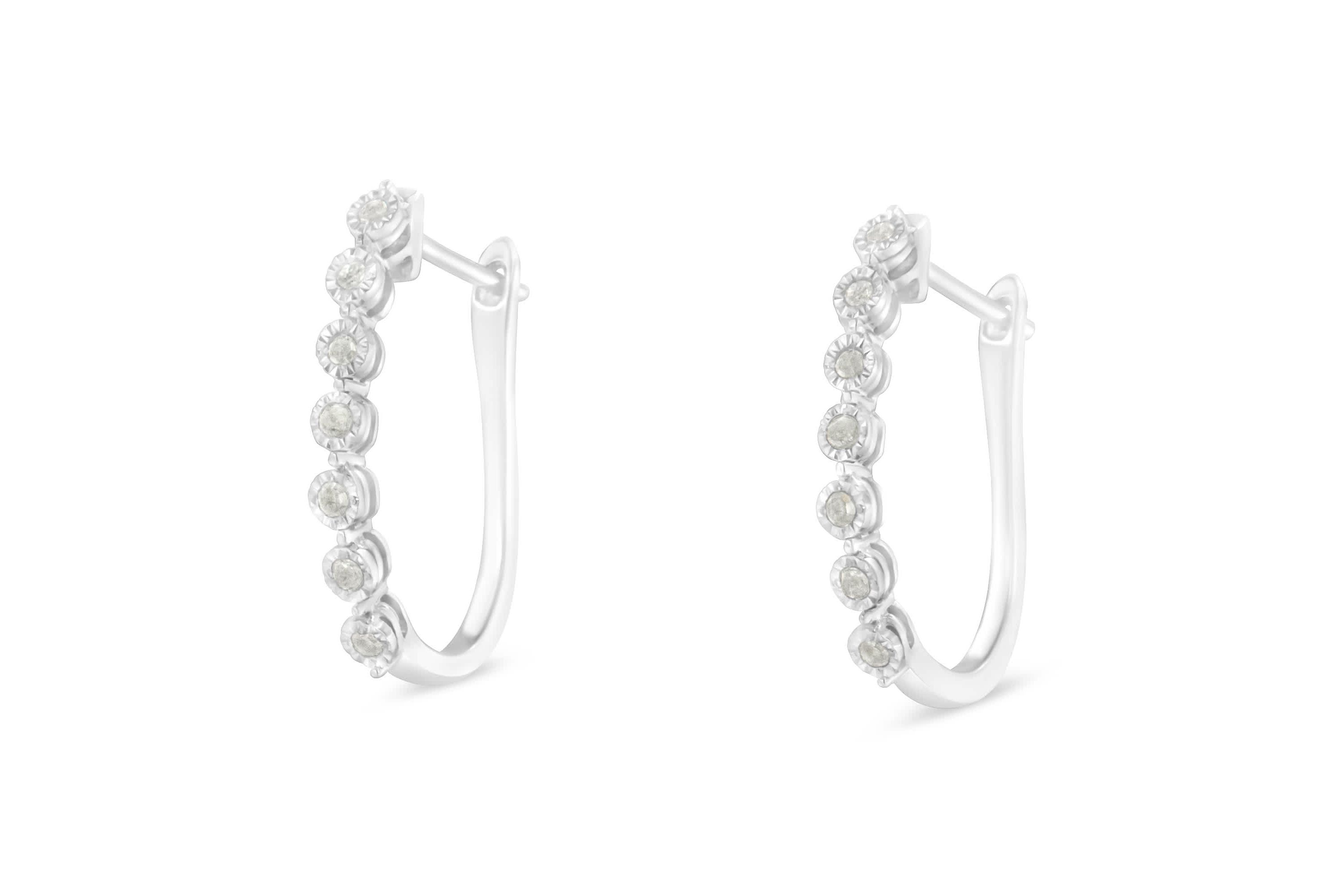 Silver 1/2 Ct Miracle- Diamond 7 Stone Hoop Earrings  