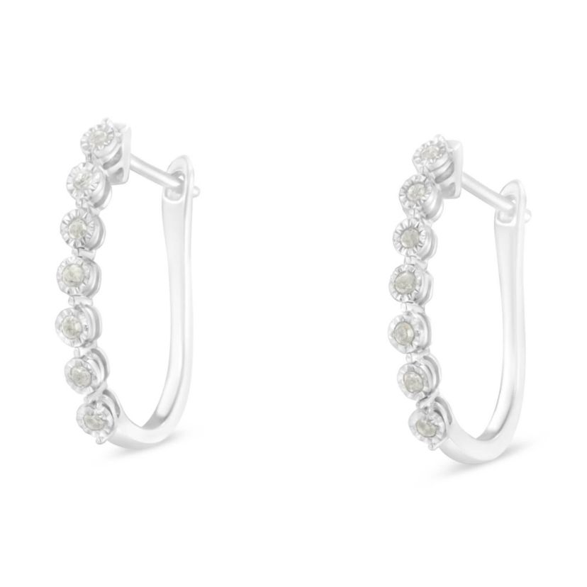 Silver 1/2 Ct Miracle- Diamond 7 Stone Hoop Earrings  