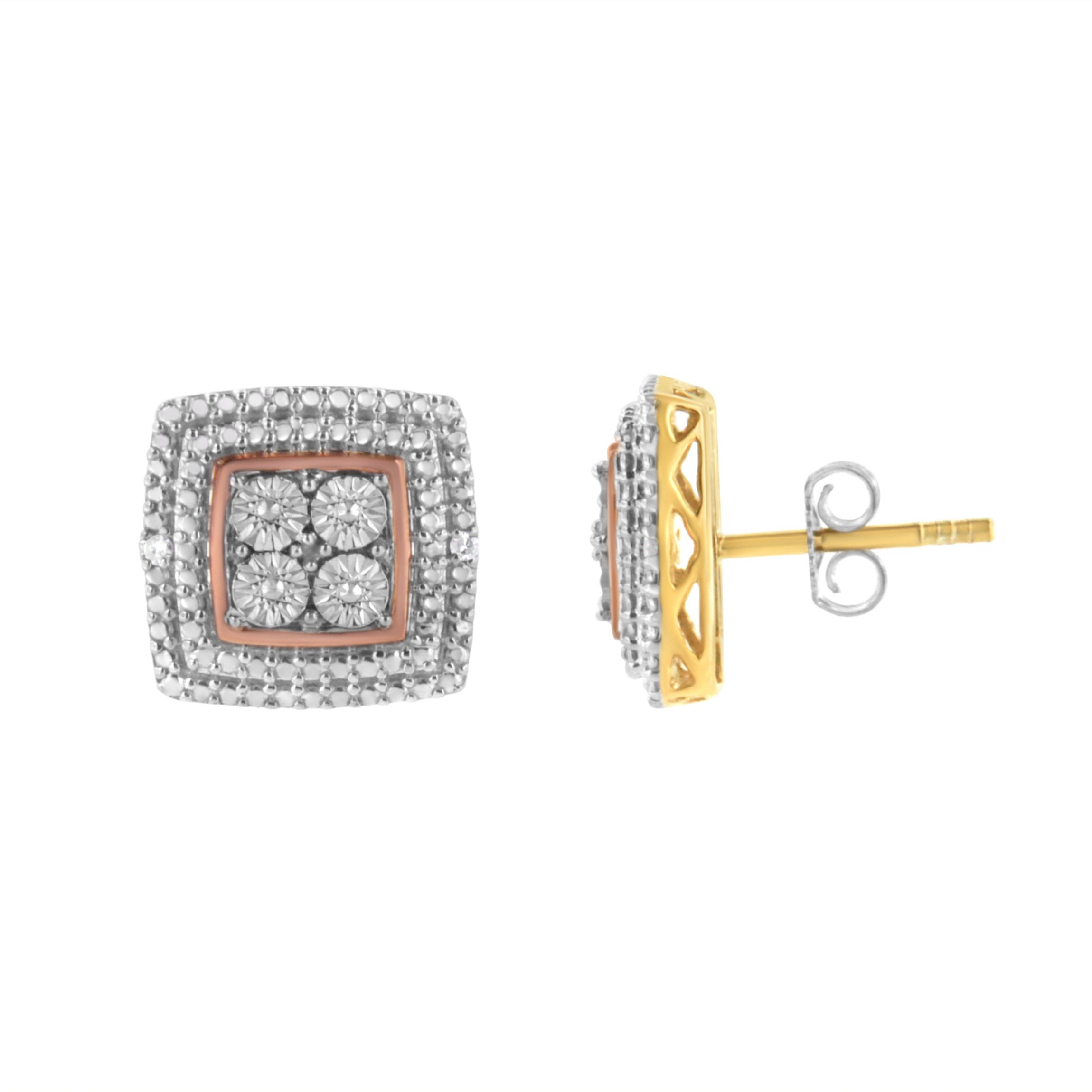 10K Gold Plated Sterling Silver Diamond Accent Earrings