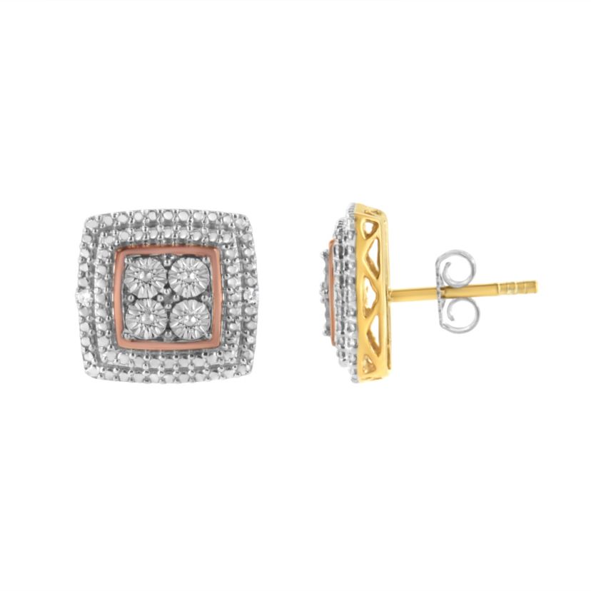 10K Gold Plated Sterling Silver Diamond Accent Earrings