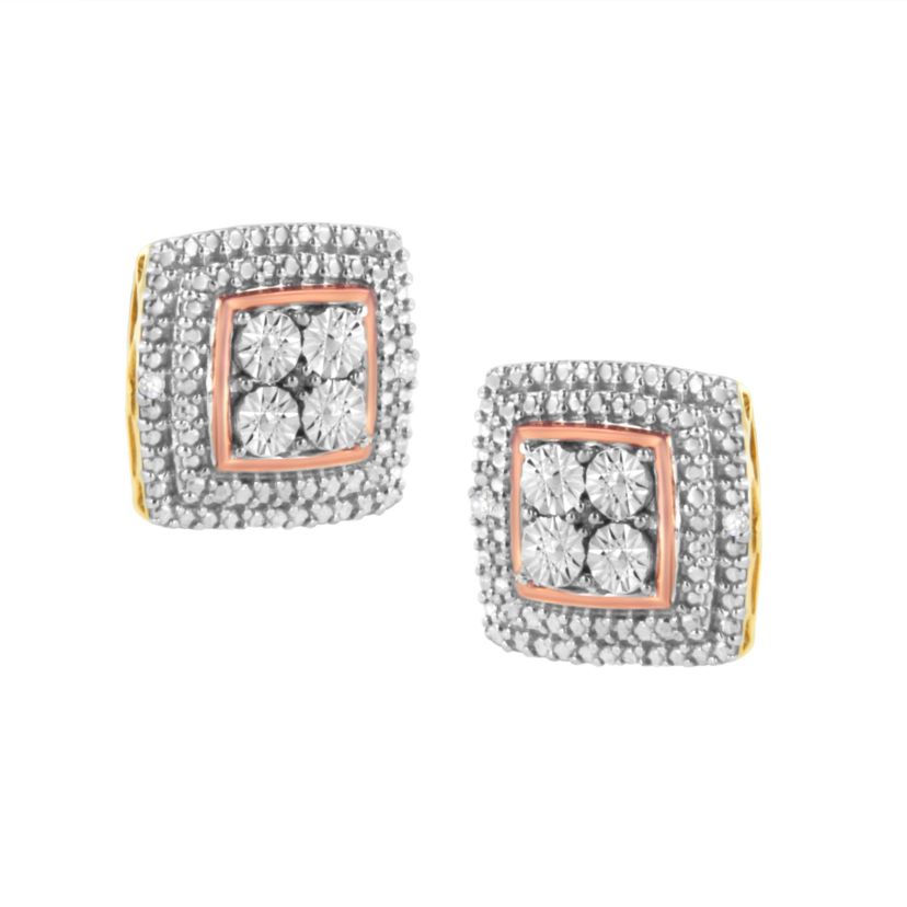 10K Gold Plated Sterling Silver Diamond Accent Earrings