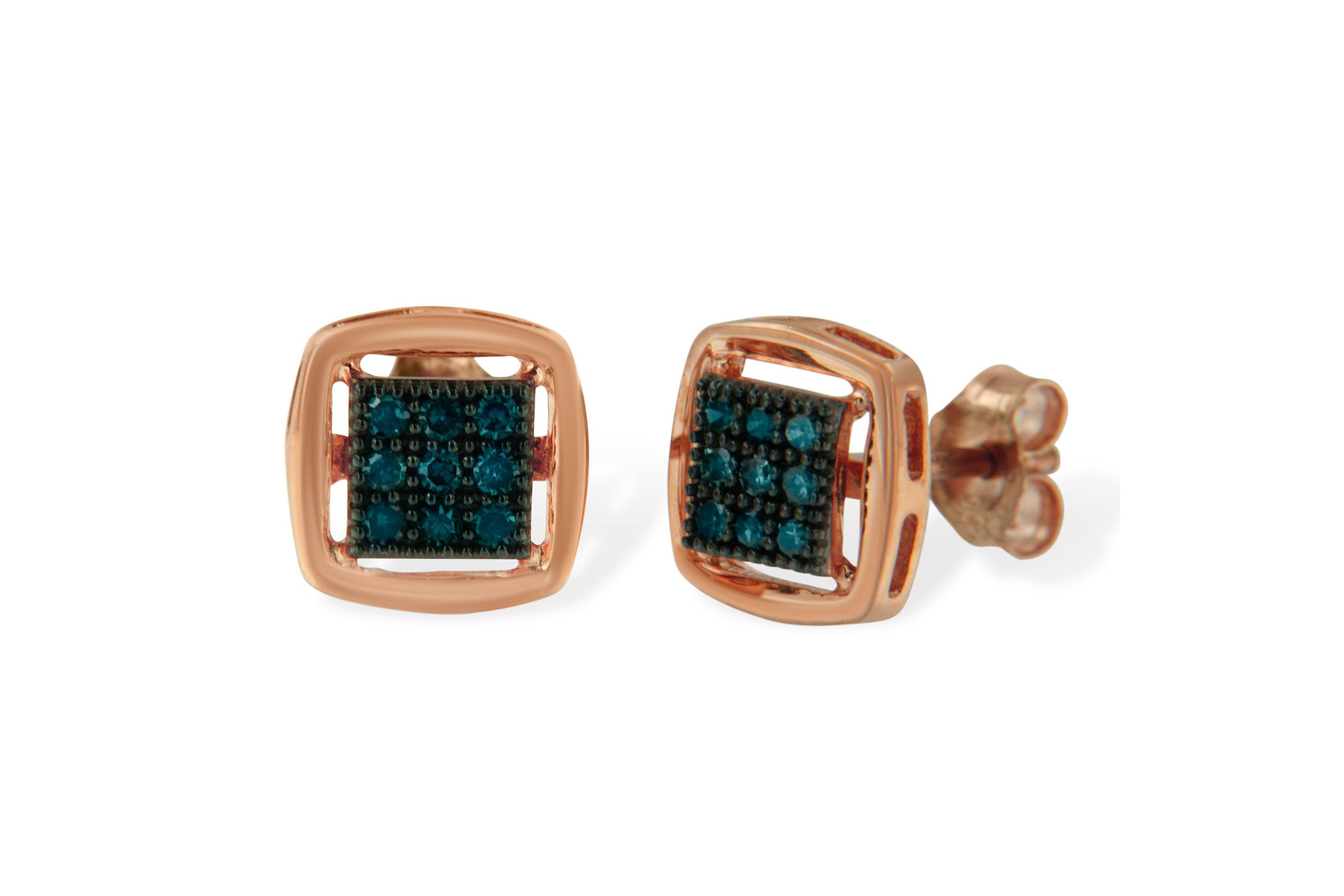 Rose Plated Sterling Silver Rose Diamond Stud Earring
