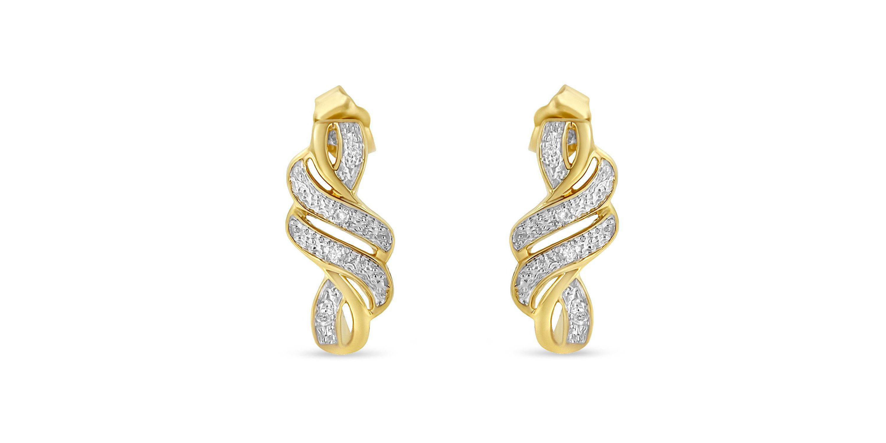 Yellow Plated Sterling Silver Round Diamond Swirl Earrings