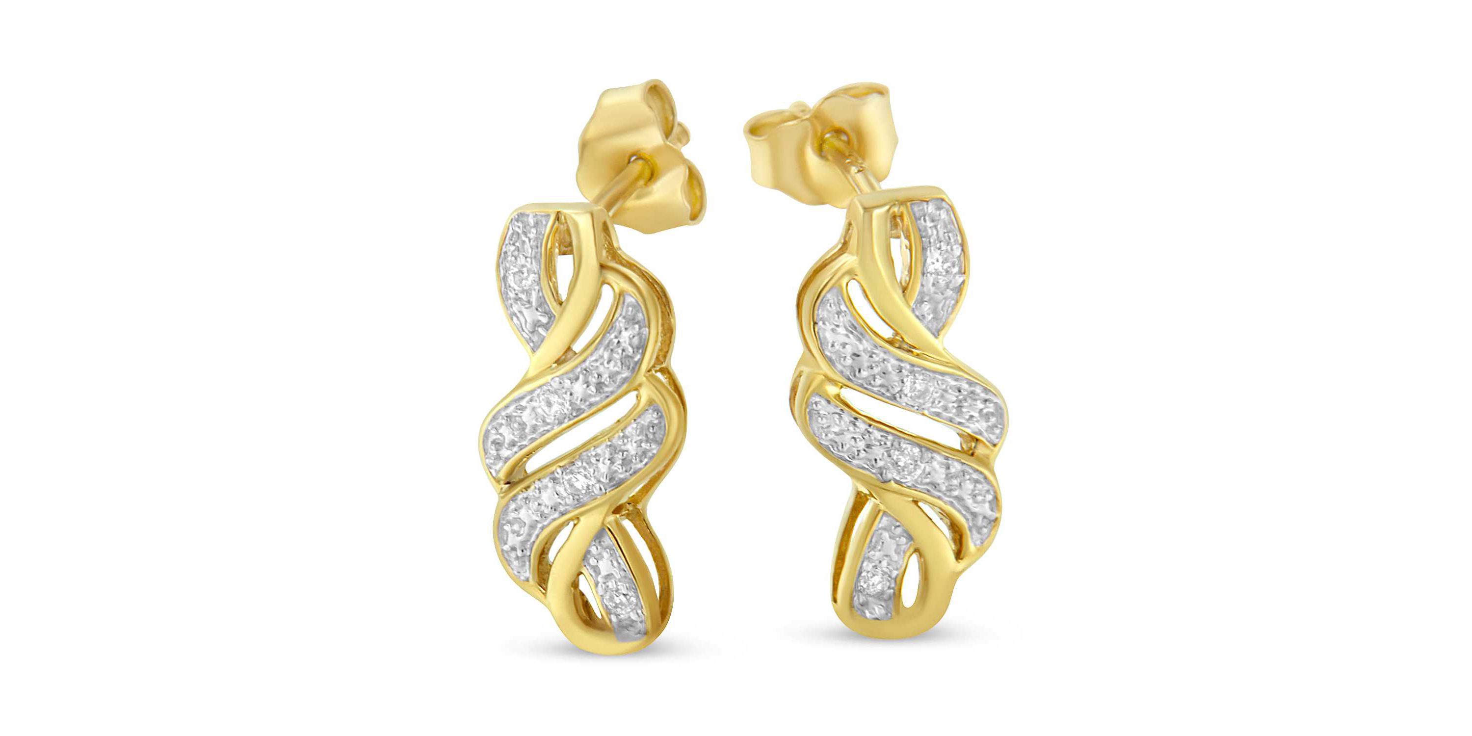 Yellow Plated Sterling Silver Round Diamond Swirl Earrings