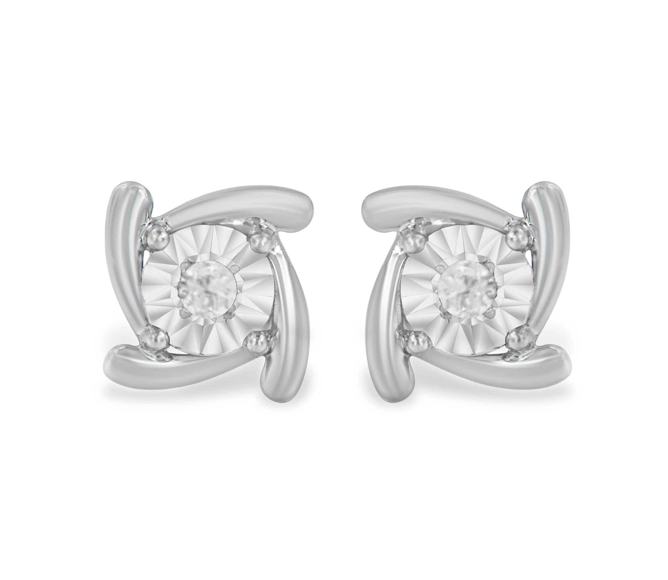 Silver 1/10 Ct Near Colorless Diamond Miracle- Square Pinwheel Stud Earrings